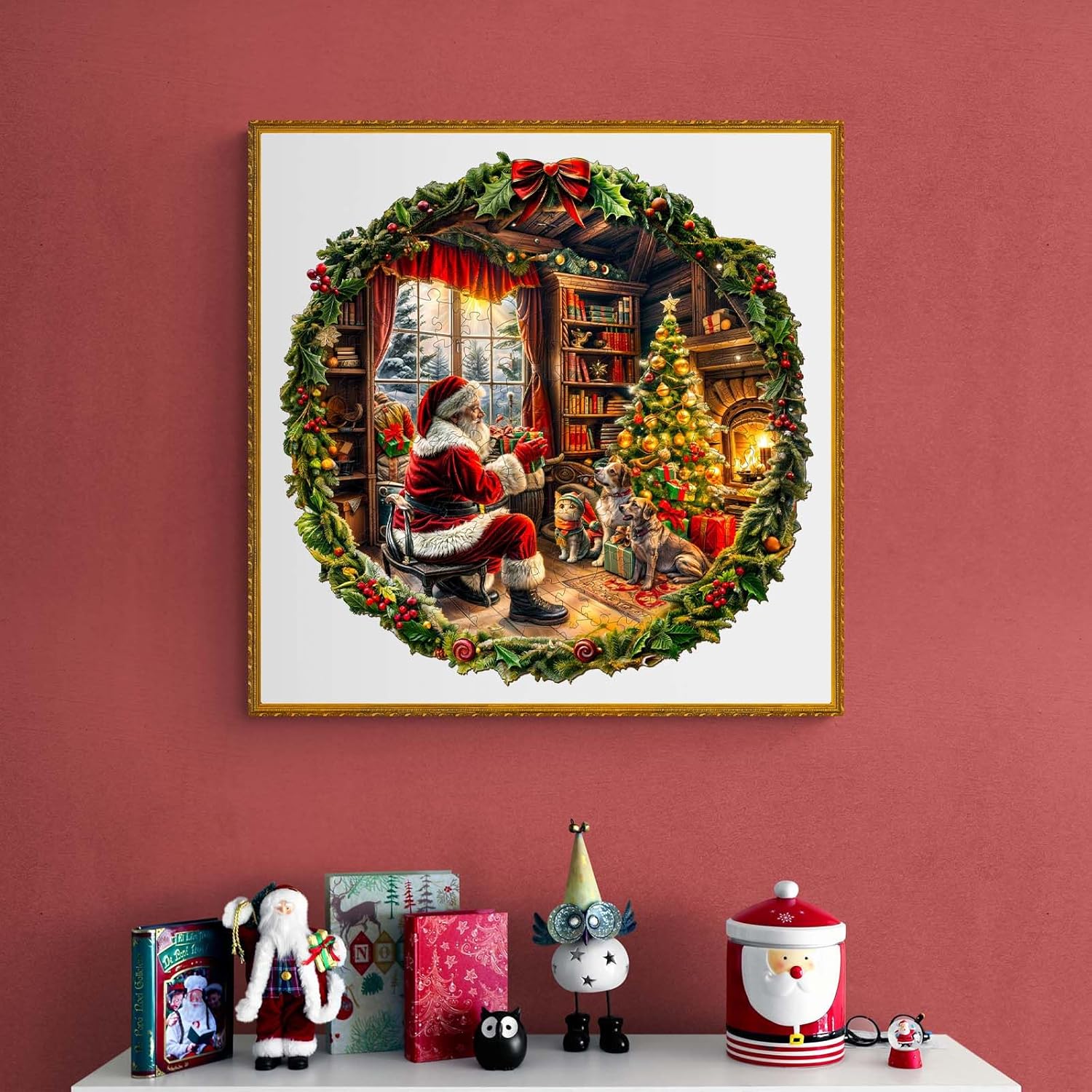 KAAYEE Wooden Puzzles for Adults, Santa Jigsaw Puzzles, 200 Piece Unique Shape Puzzle, Creative Gifts for Adults/Friends/Family, Family Game，Christmas Decor(11.4 * 11.4in)