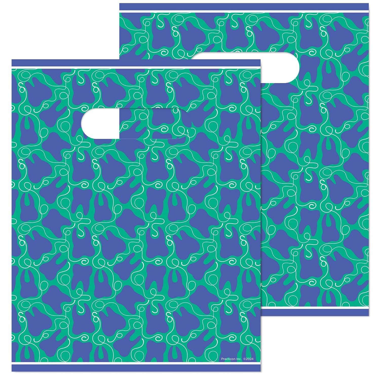 Practicon Flossy Molars 8" x 10" Dental Giveaway Bag, Dental Hygiene Patient Care Goodie Bag, Dentist Office Plastic Gift Bags, 100 Pack