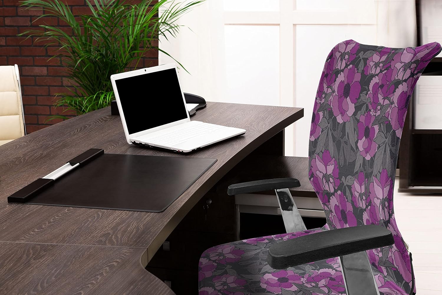 Ambesonne Floral Office Chair Cover, Violet Tones Grungy Look Flower Print Wild Rose, Stretchable Decorative Universal Size High Back Printed Slipcover, Purple Grey