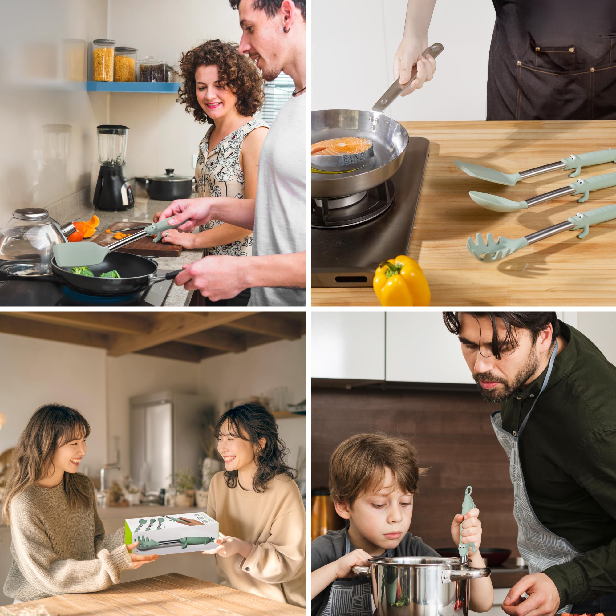 BONE Ensemble Ustensiles de Cuisine en Silicone – Spatule, Cuillère & Louche à Pâtes – Résistant à 230°C, Antiadhésif & Autoportant – 3 Pièces