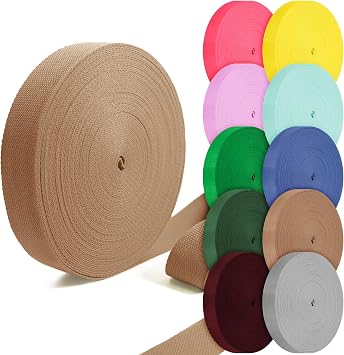 Cotton Webbing 1 inch 1.5 inch 2 inch Webbing Tote Strap Canvas Straps for Bags, 10 25 50 3.3 Yards Cotton Polyester Webbing