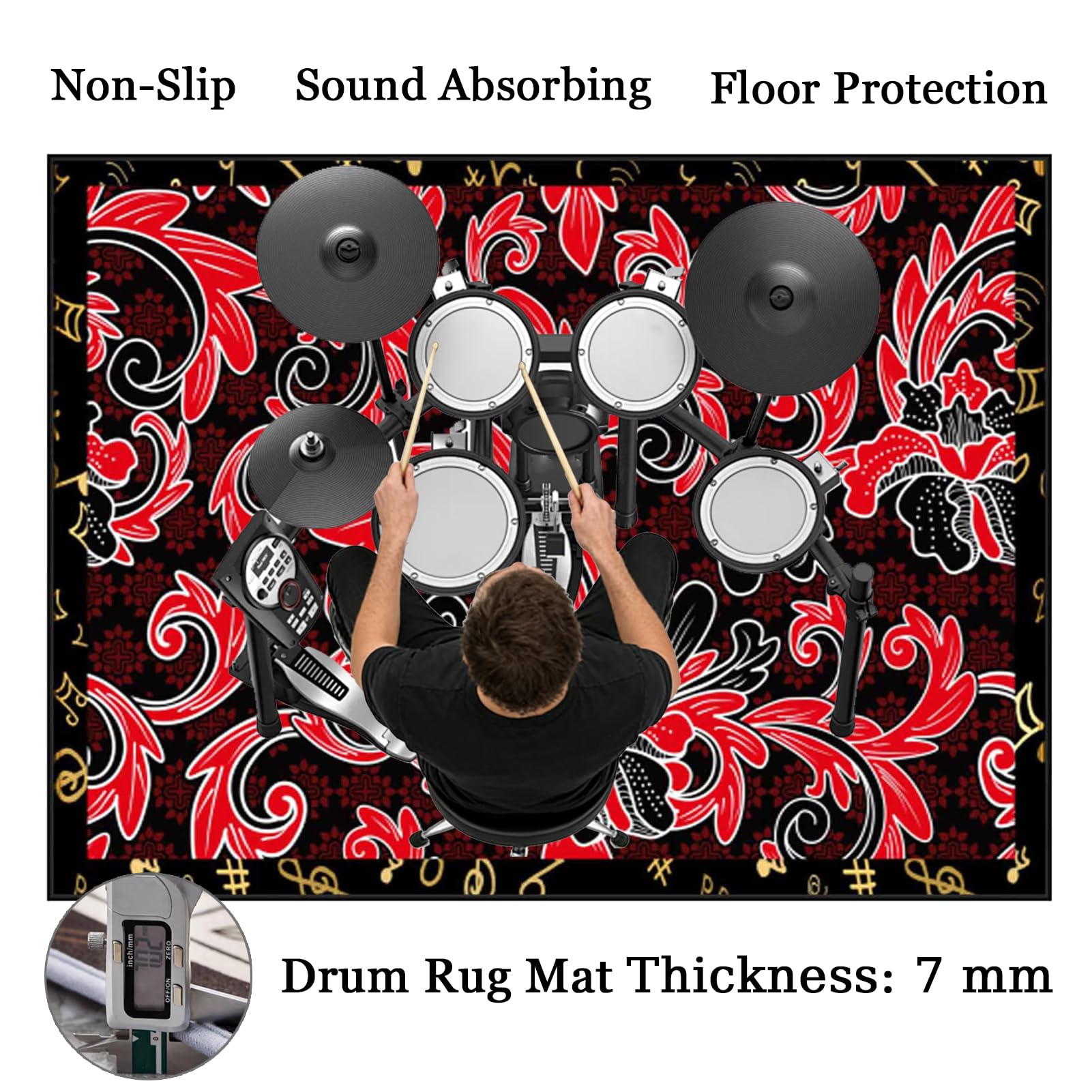 170 x 140 cm Dywan z baterią elektroniczną Dźwiękoszczelny Antypoślizgowy Dywan Pochłaniający Akustyczny Profesjonalna mata do instrumentów muzycznych do instrumentów muzycznych do gitary basowej