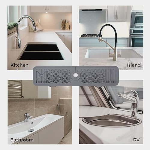 Miniatura 6 de Protector contra salpicaduras para fregadero de cocina de 24 pulgadas, tapete para grifo de cocina, accesorios para fregadero, tapete más largo,