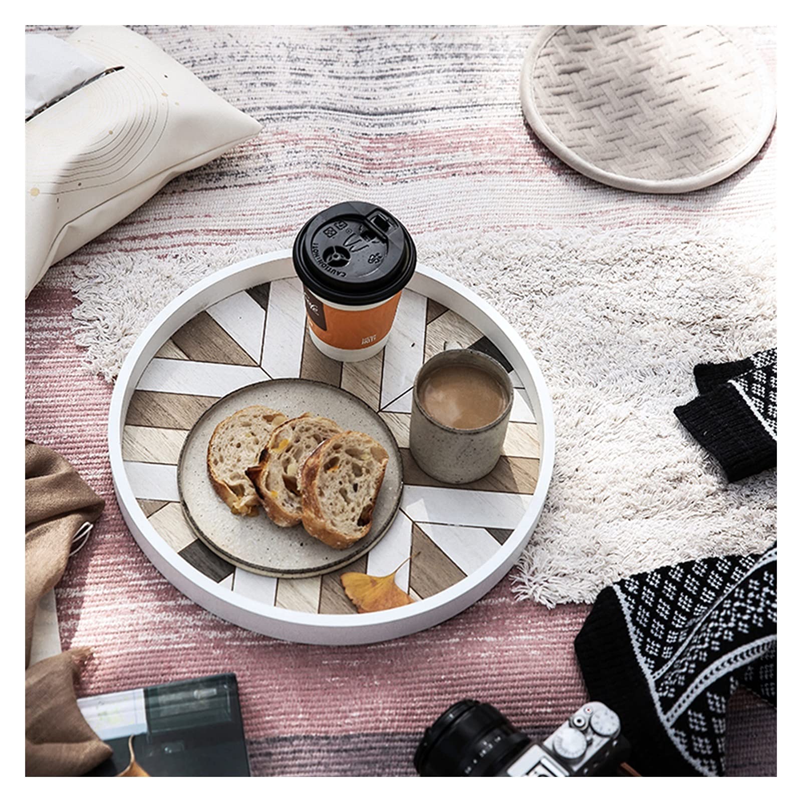 Paletten Hölzerne Servierschale Runde Form Tee Kaffee Getränke Teller Snack Essen Essen Frühstück Restaurant Teller Esst Geschirr 11 Zoll Servierplatte