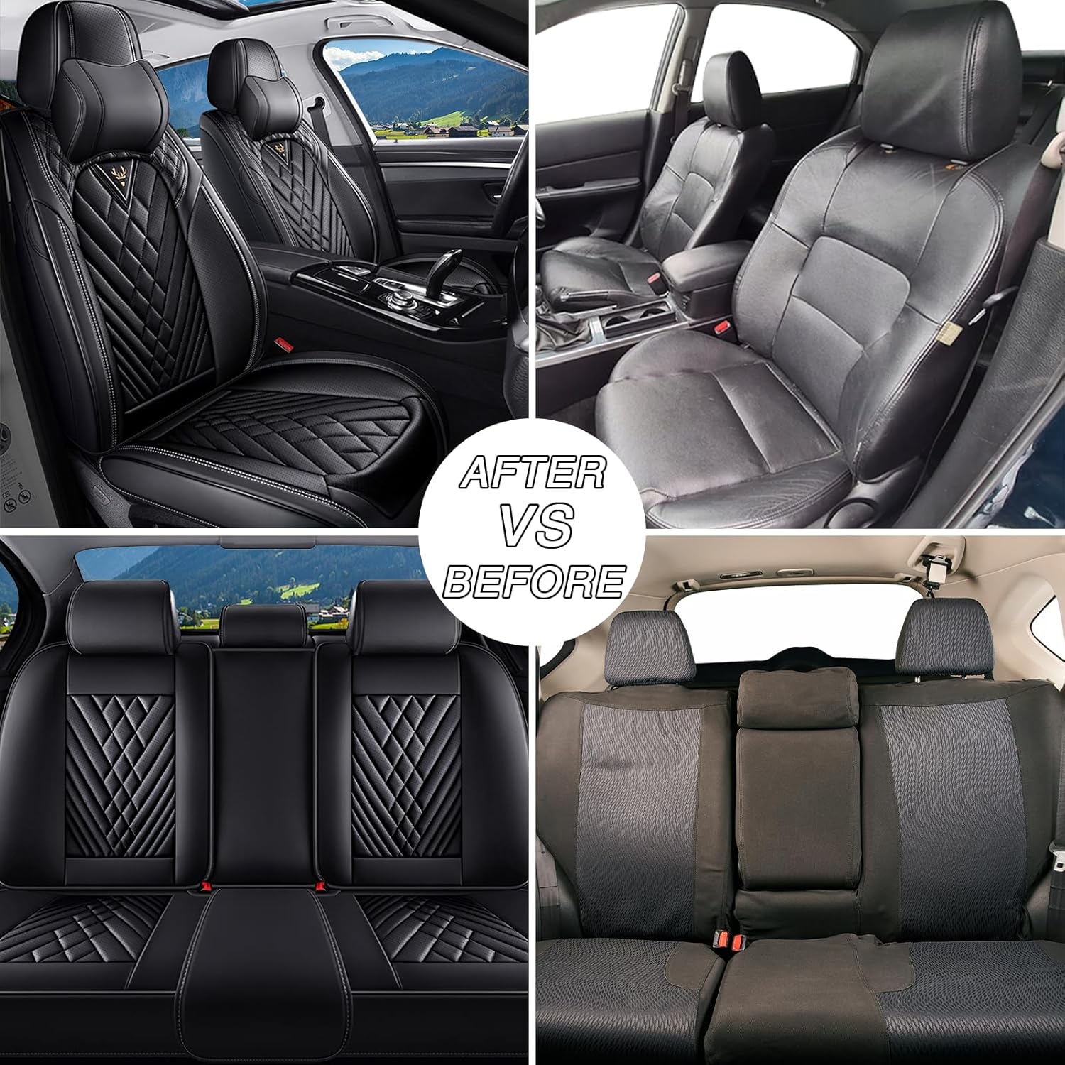 Car Seat Covers for Cadillac XT6 2020-2025,Breathable Nappa Leather Car Seat Protector,Full Seat Cover with Pillow Automotive Seat Cushion with Airbag Compatible(5 Seats,Black)