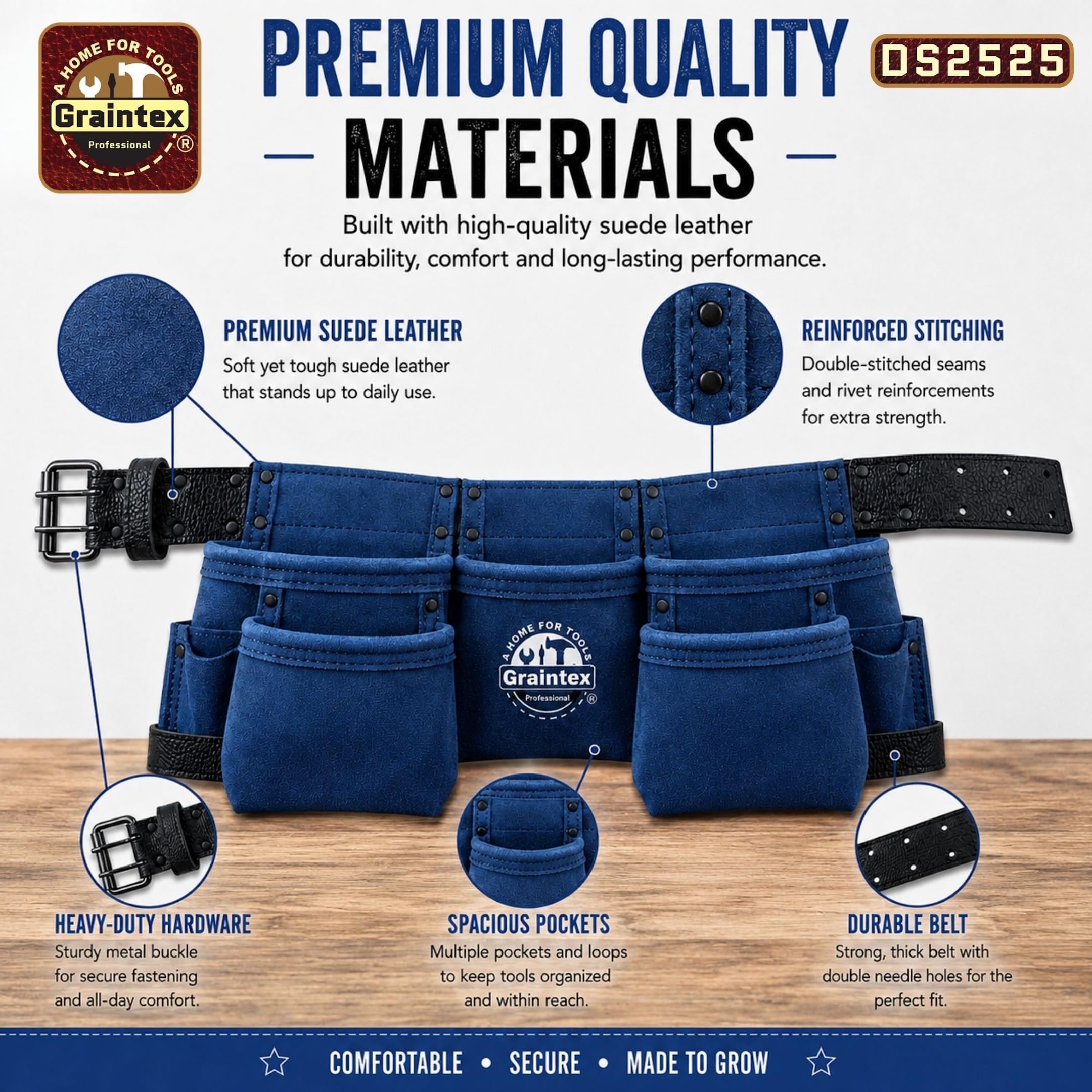 Graintex DS2525 : 9 Pocket Children Tool Belt Navy Blue Color