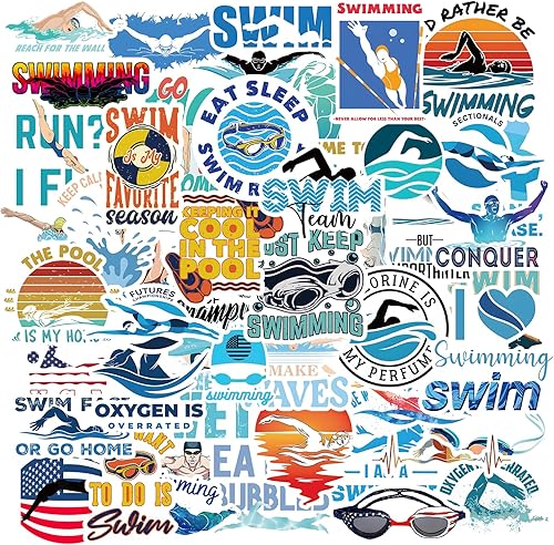 Miniatura 2 de 100 calcomanías de natación, adecuadas para nadadores, calcomanías estéticas de vinilo de natación para laptop, botellas de agua, equipaje,