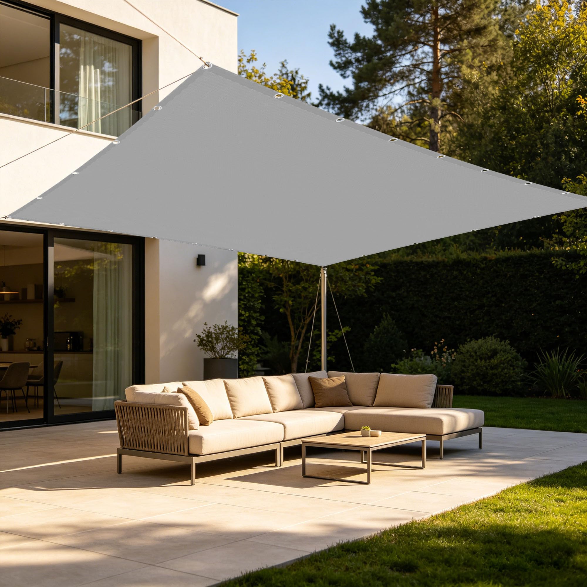 Toile ombrage imperméable 4x5m gris clair pour jardin terrasse