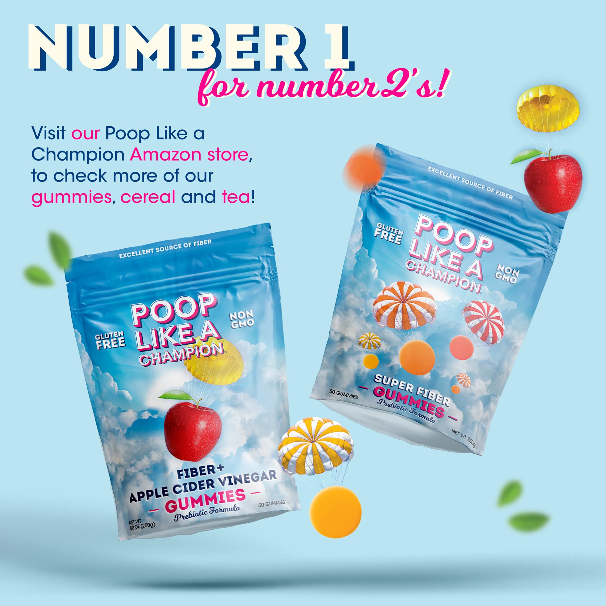 Poop Like A Champion Apple Cider Vinegar Gummies Fiber Gummies for