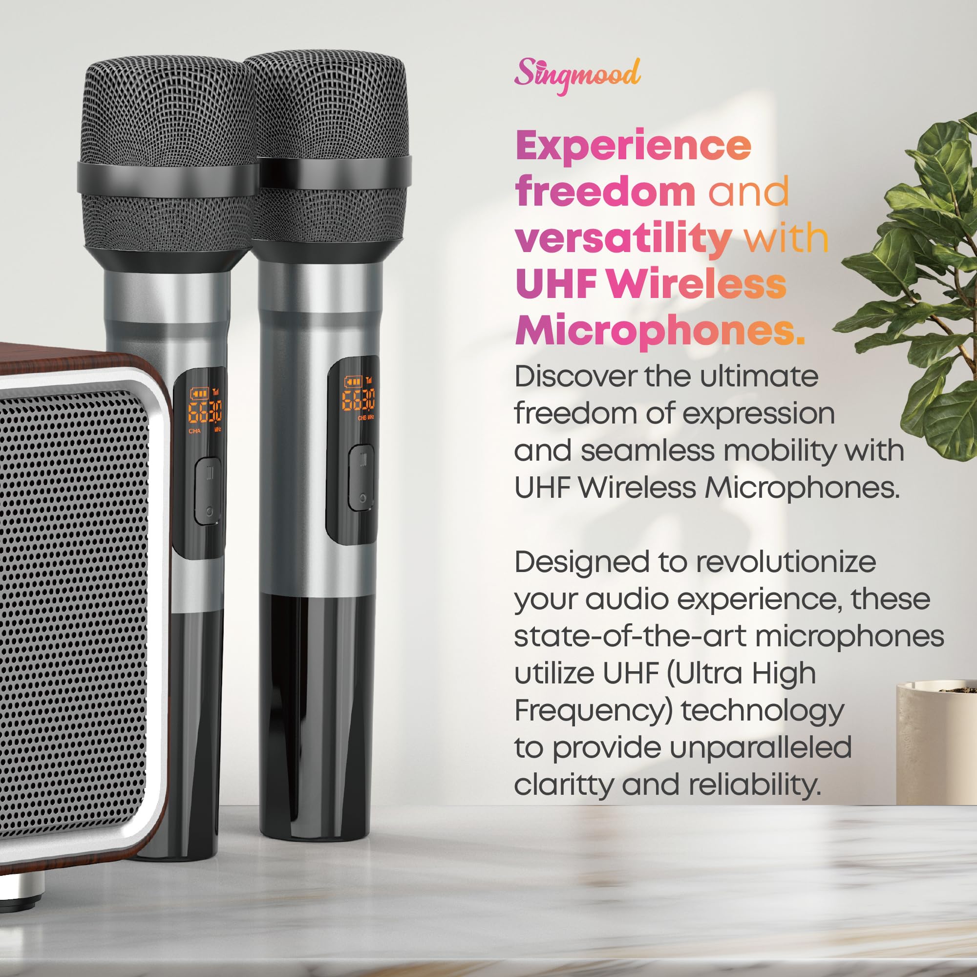 Karaoke Machine with 2 UHF Mic Subwoofer Home Theater Audio Sound Bar Support Optical/Bluetooth/AUX/USB/PC Wooden Karaoke Singing Machine for TV, Home, Karaoke, Singing Party, Christmas (S73)