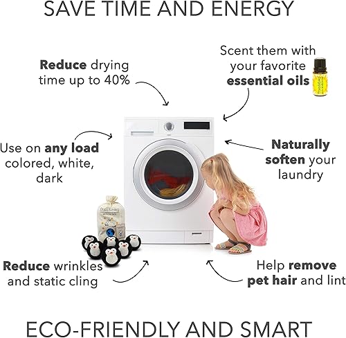 Miniatura 3 de Friendsheep Bolas de secado de lana suavizante orgánico de tela reutilizable de comercio justo extra grandes paquete de 6 pingüino negro Cool Friends