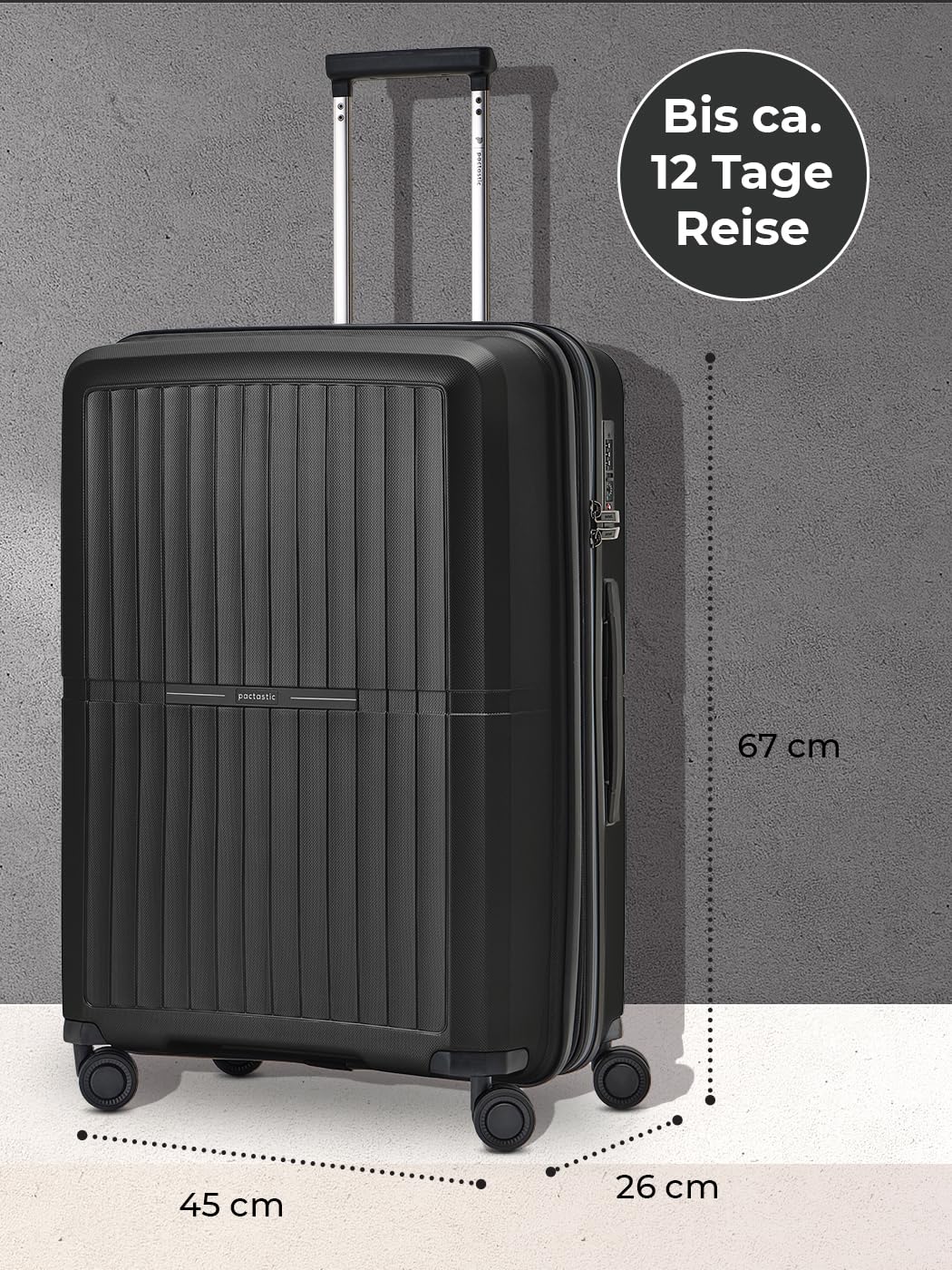 Pactastic Ultraleicht Hartschalen Check-in Koffer | Mittelgroßer Trolley 45 x 26 x 67 cm | von 71 auf 80 Liter erweiterbar nur 3,5 kg, Polypropylen | 4 Doppelrollen & TSA (Collection 01+)