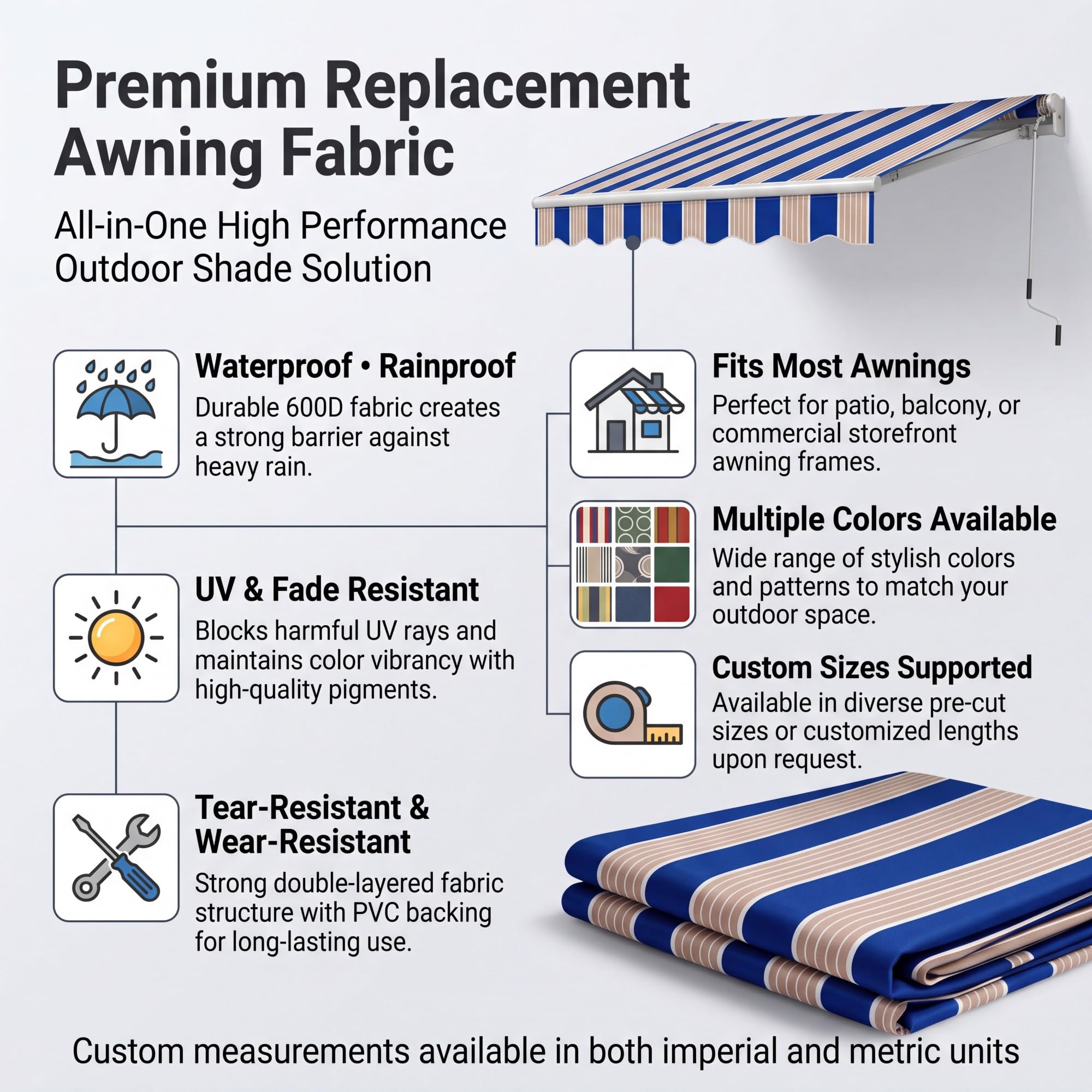 Tessuto di Ricambio per Tendalino Retrattile，Ricambio Telo Tenda da Sole A Bracci Estensibili per Esterno 20x10ft ，Telaio Non Incluso，Adatto A Gazebo(Style A,13x9.8ft(3.9x2.9m))
