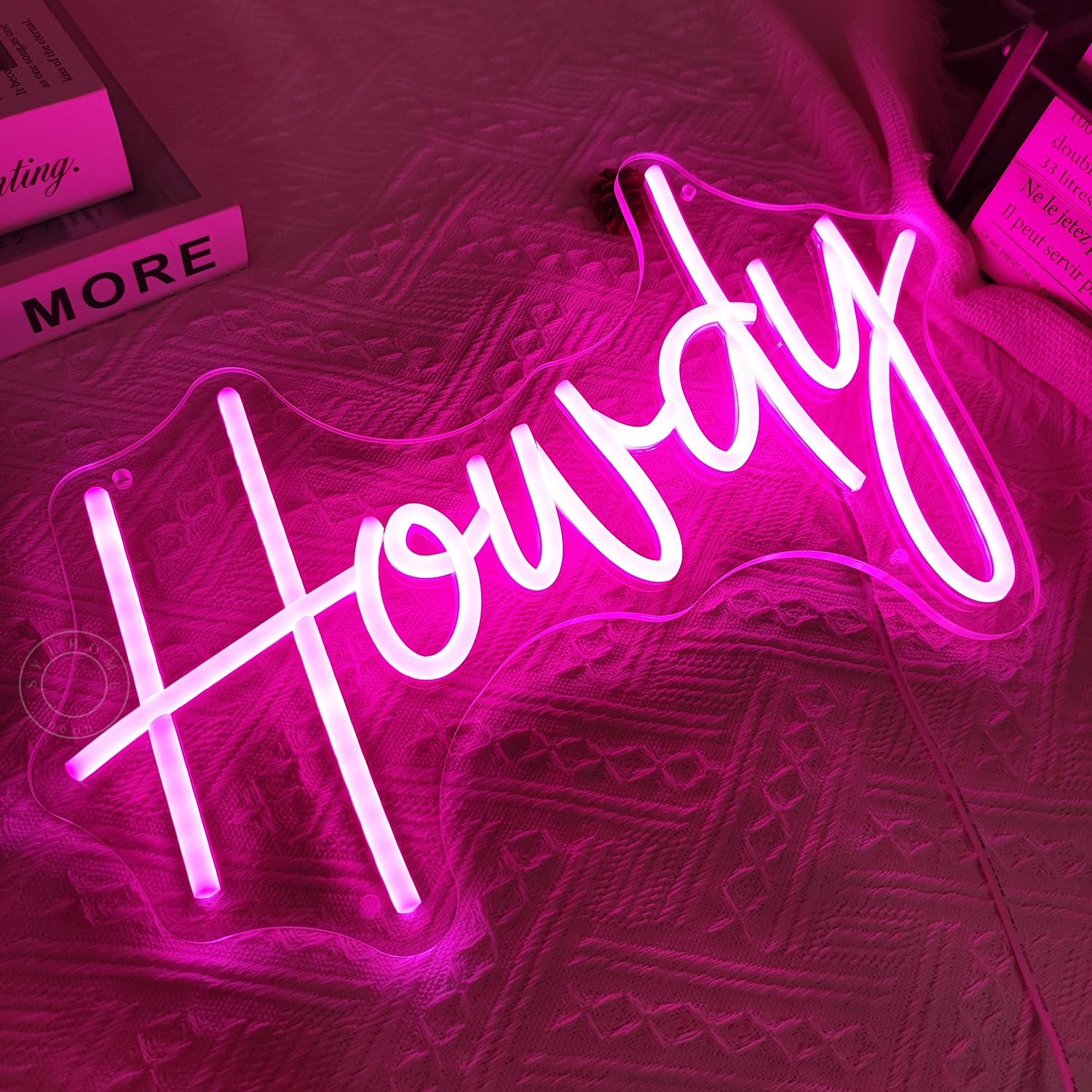 SYLHOME Howdy Led Neon Light Sign Pink Preppy Bedroom Wall Sign Decor Party Birthday Christmas Bar Pub Light Up Signs Girls USB 5V 15.75"X9.65" Dimmer