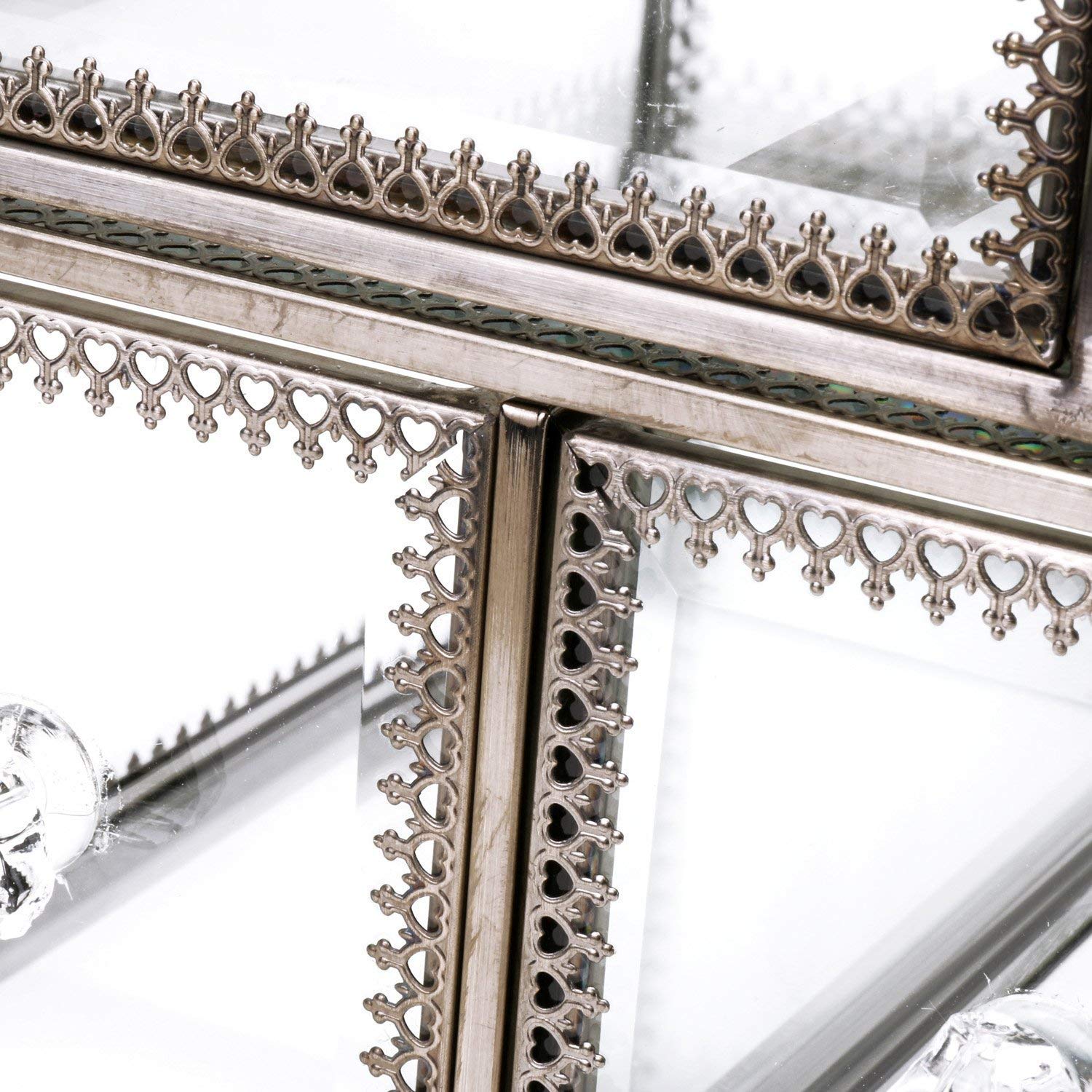 Vintage Makeup Organiser Clear Mirrored Brass Metal Case Spacious Cosmetic Storage for Makeup/Jewelry/Brushes/Perfumes/Skincare Glass Display Cabinets Dustproof Make Up Storage