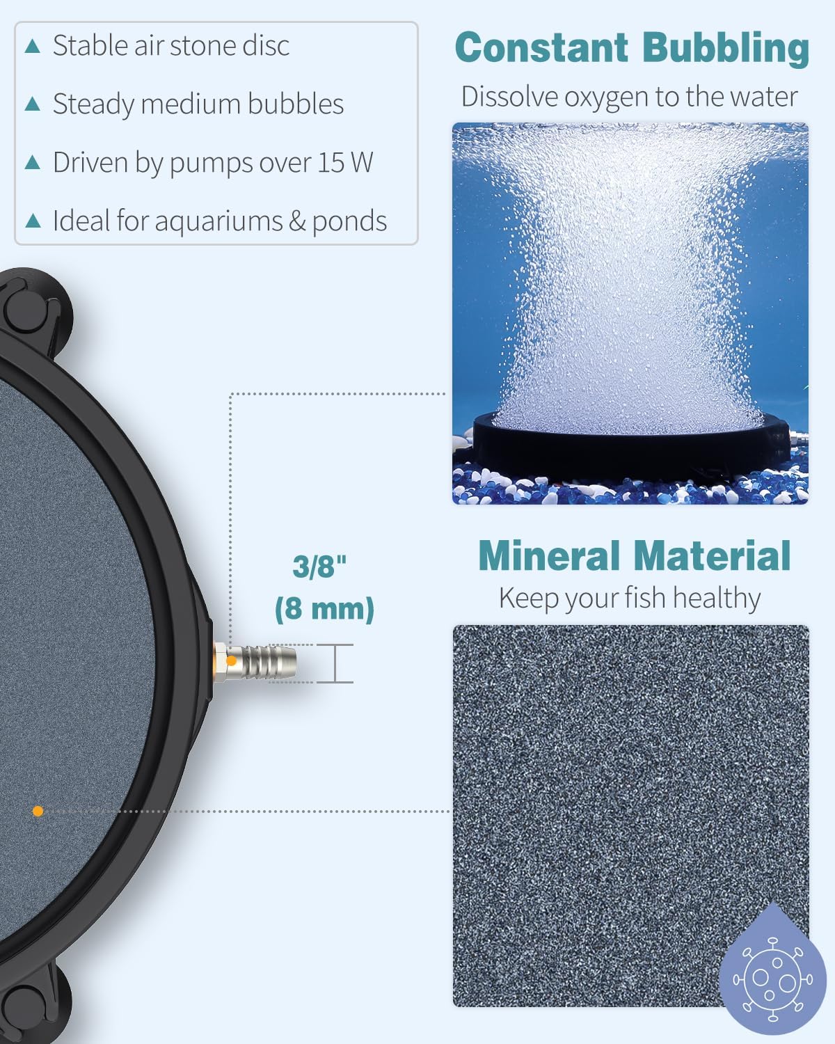 Pawfly Aquarium 8 Inch Large Air Stone Disc Bubble Diffuser Release Tool for Air Pumps Fish Tanks Buckets Ponds DWC Reservoirs and Circulation System
