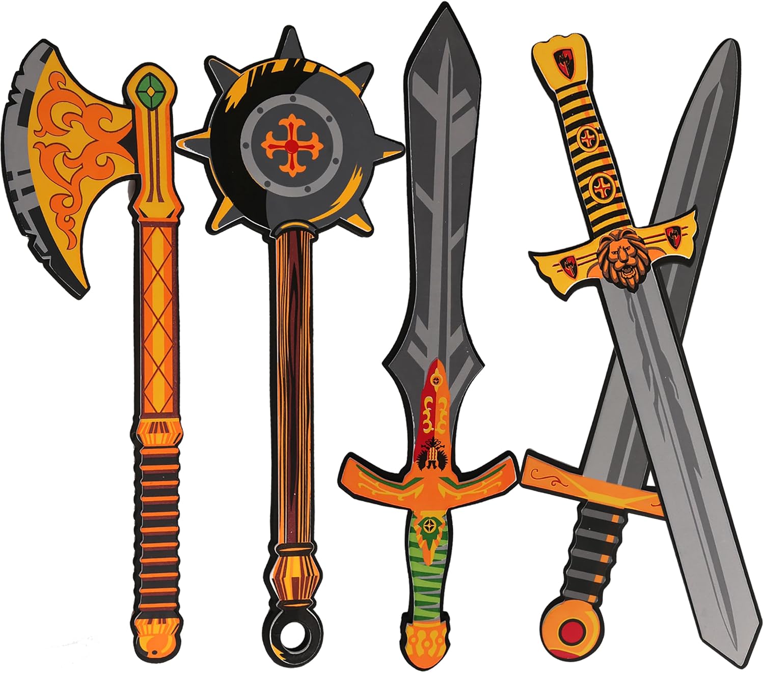 Foam Swords Weapons Toy for Boys - 17 inch Foam Sword Axe Hammer 5 Pack Set - Kids Ninja Toy Pretend Playset for Boys & Girls Present