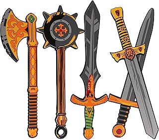 Foam Swords Weapons Toy for Boys - 17 inch Foam Sword Axe Hammer 5 Pack Set - Kids Ninja Toy Pretend Playset for Boys & Girls Present
