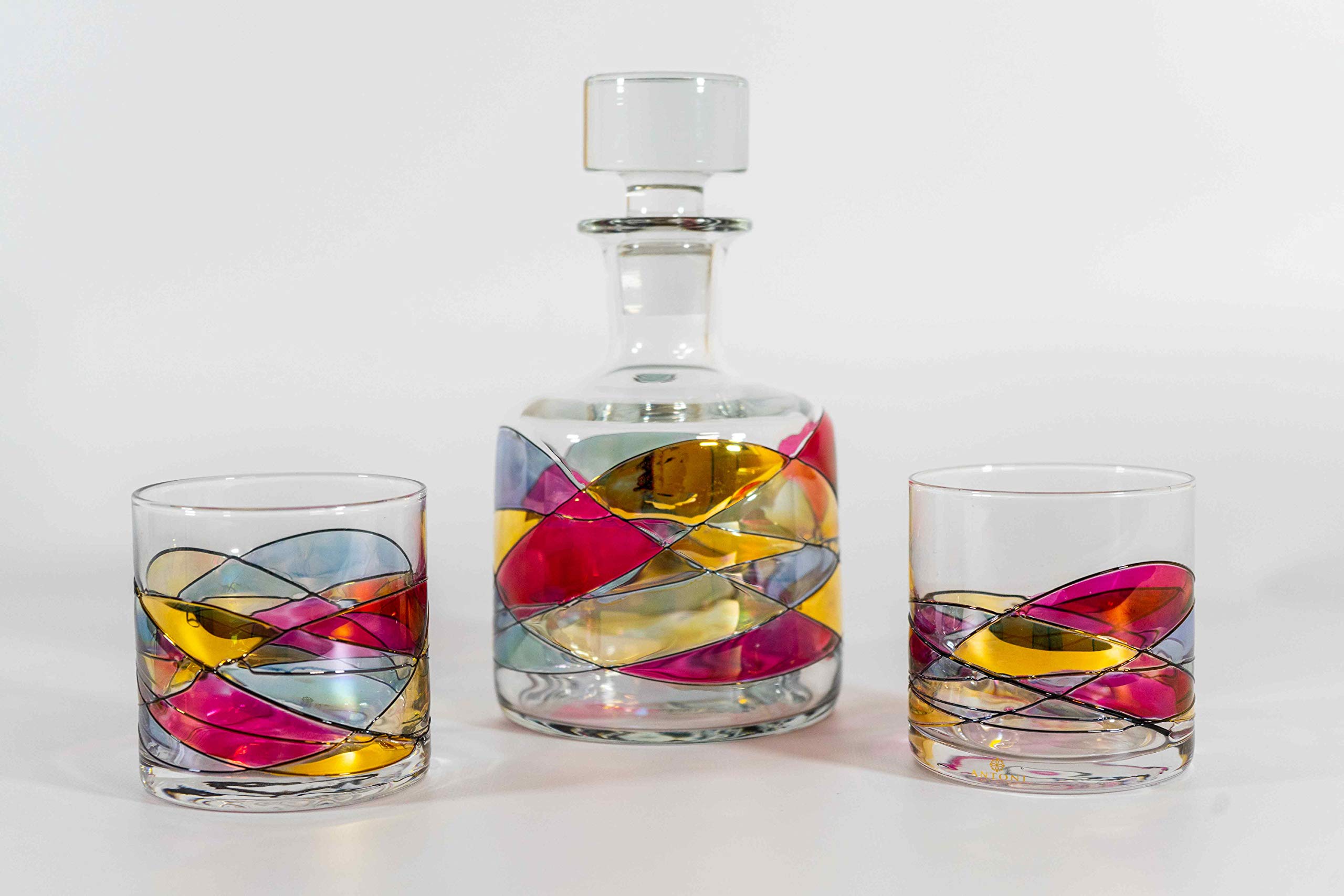 Buy ANTONI BARCELONA Set Whiskey Decanter Red Line + 2 Whiskey Glasses