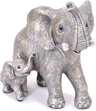Cute Silver Elephant Statue Home Decor Good Luck Elephant with The Baby Decor for Shelf Good Gifts for Women Decoration for Living Room, Bedroom, Office