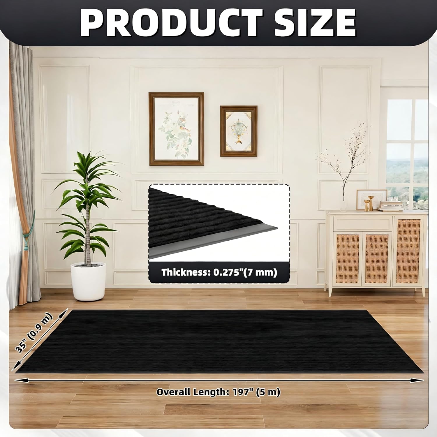 Commercial Runner Rug 3x16.4ft Commercial Grade Door Floor Mat Waterproof Non Slip Entrance Rugs Indoor Outdoor Entryway Doormat with Rubber Back for Home Hotel Office (3'x16.4' Black)