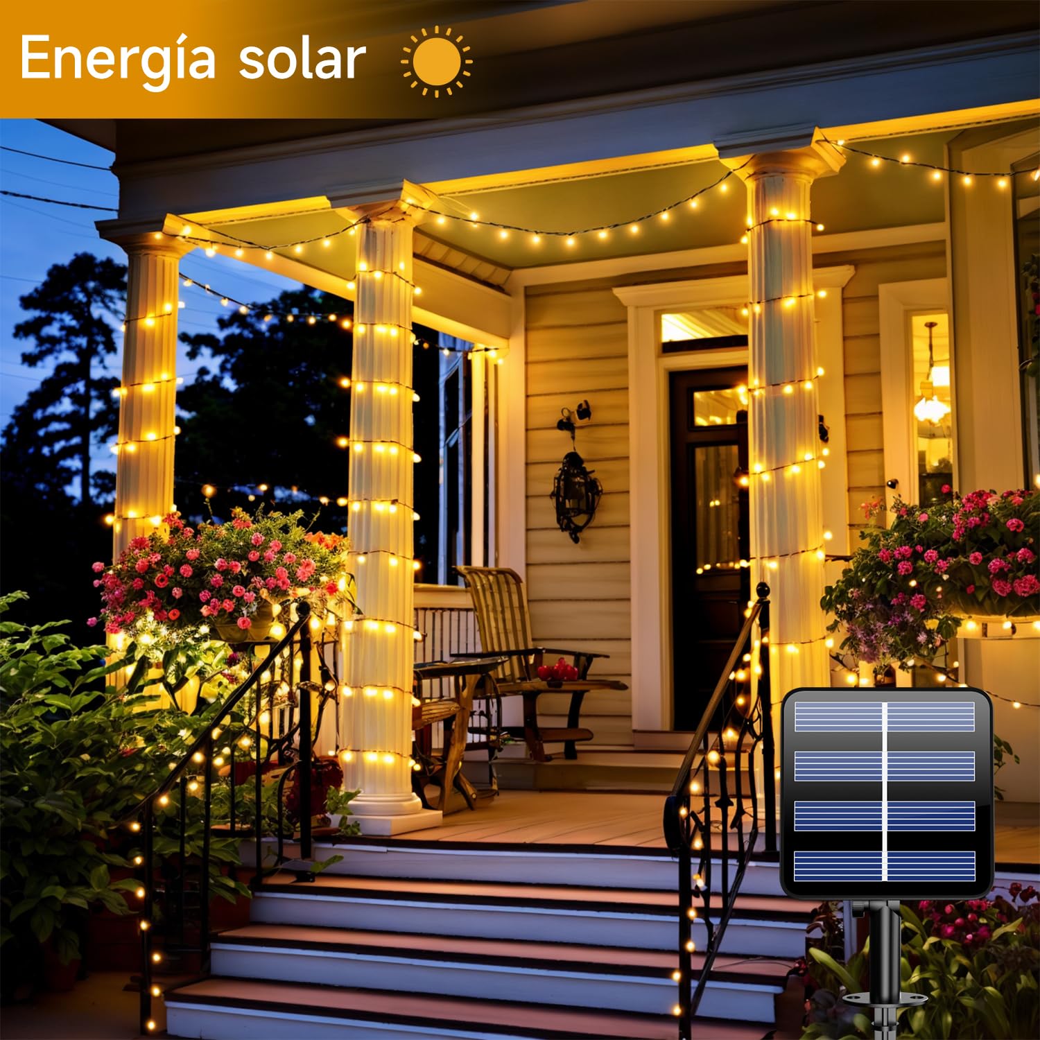 2 Pack 10M Guirnaldas Luces Exterior Solar, Guirnalda Luces Solares, 8 Modos IP65 Impermeable Cadena de Solar para Boda, Fiesta, Jardín, Patio, Blanco Cálido