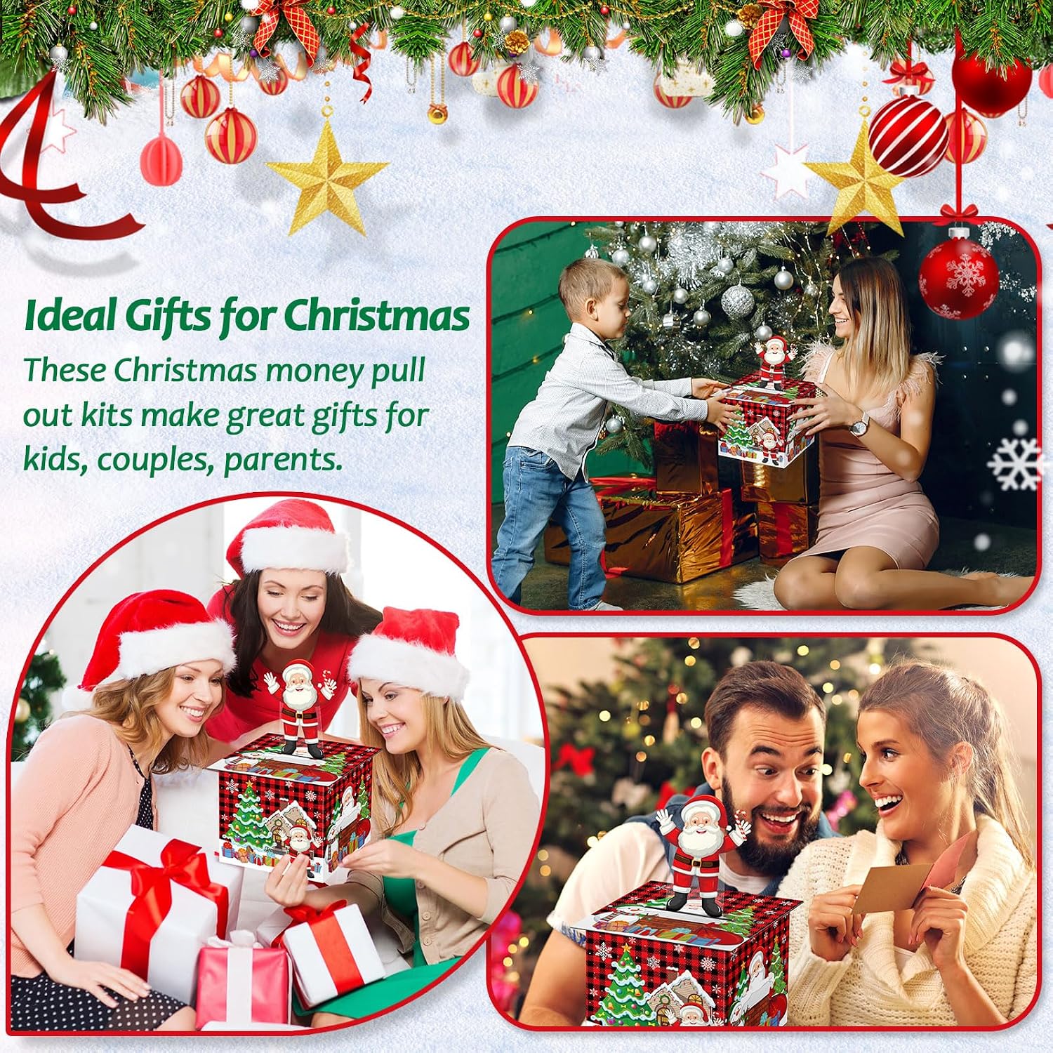 Christmas Money Box for Cash Gift Pull Surprise Christmas Money Holders Cash Gift Boxes Fun DIY Xmas Cash Holders Uniqu Money Ideas for Family Friends Kids Adults Men Women(Red and Black Plaid)