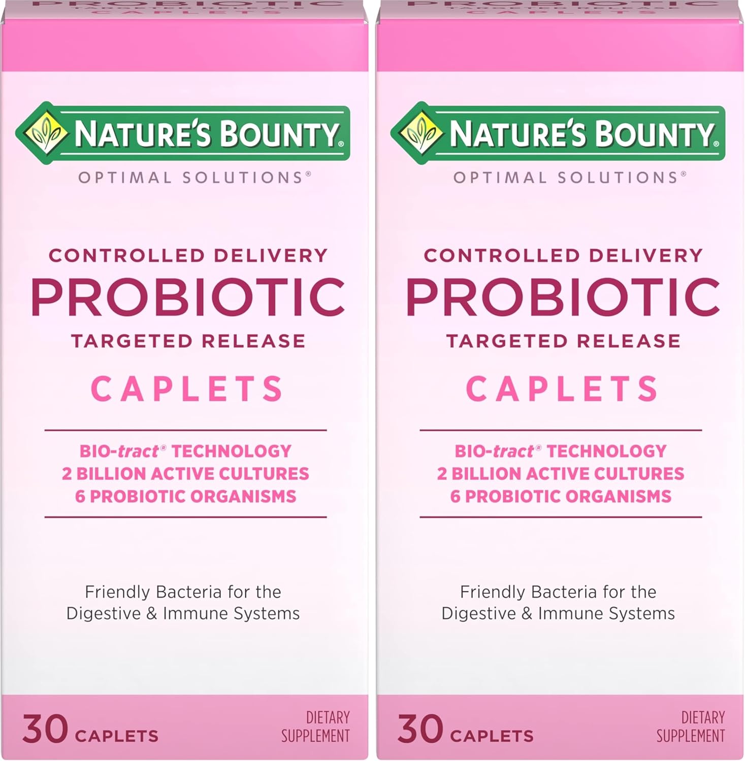 Nature's Bounty Probiotic, Controlled Delivery Dietary Supplement, Supports Digestive, Intestinal and Immune Health, 30 Caplets, 30 Total Servings (Pack of 2)