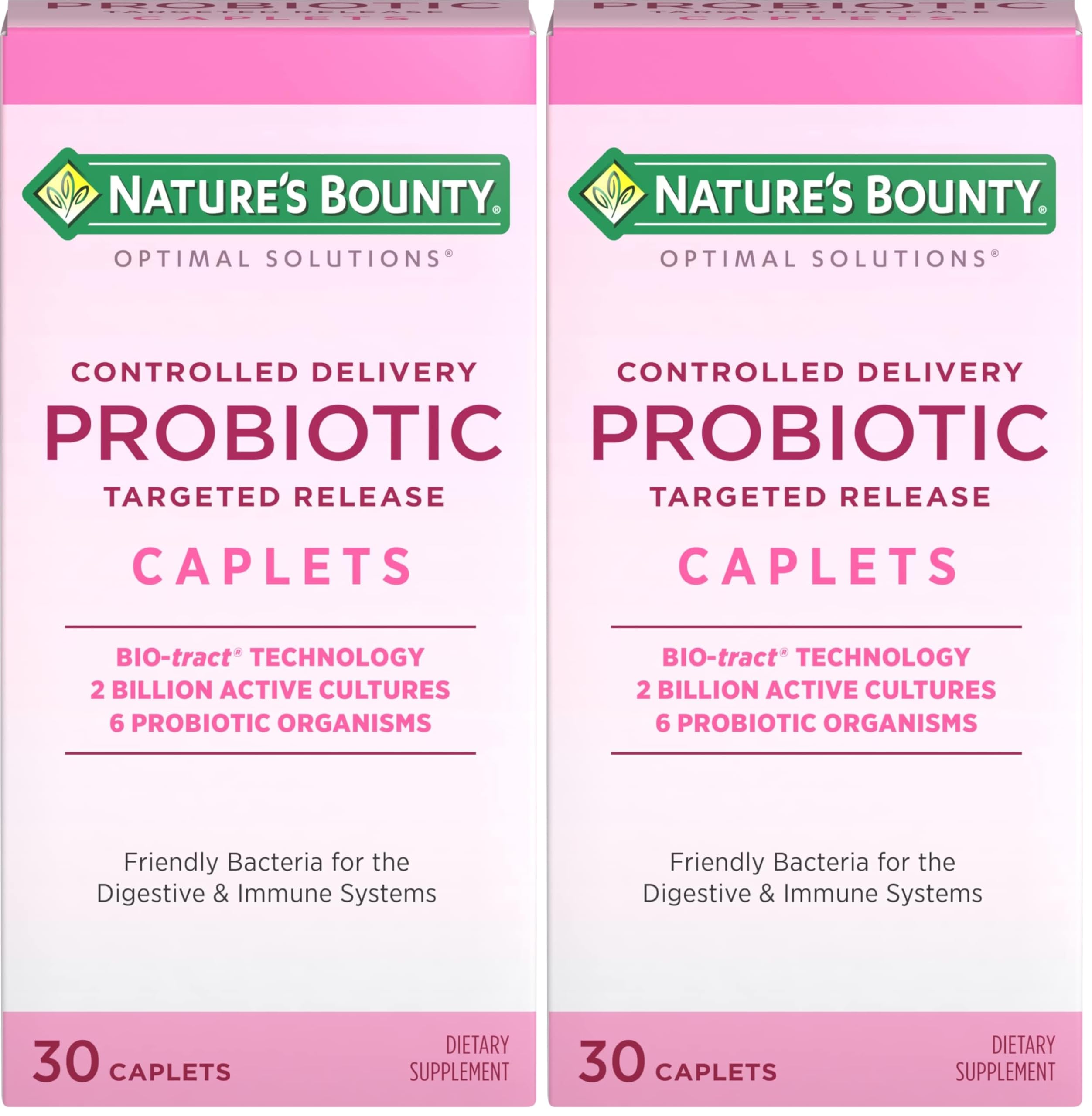 Nature's Bounty Probiotic, Controlled Delivery Dietary Supplement, Supports Digestive, Intestinal and Immune Health, 30 Caplets, 30 Total Servings (Pack of 2) 30 Count (Pack of 2)