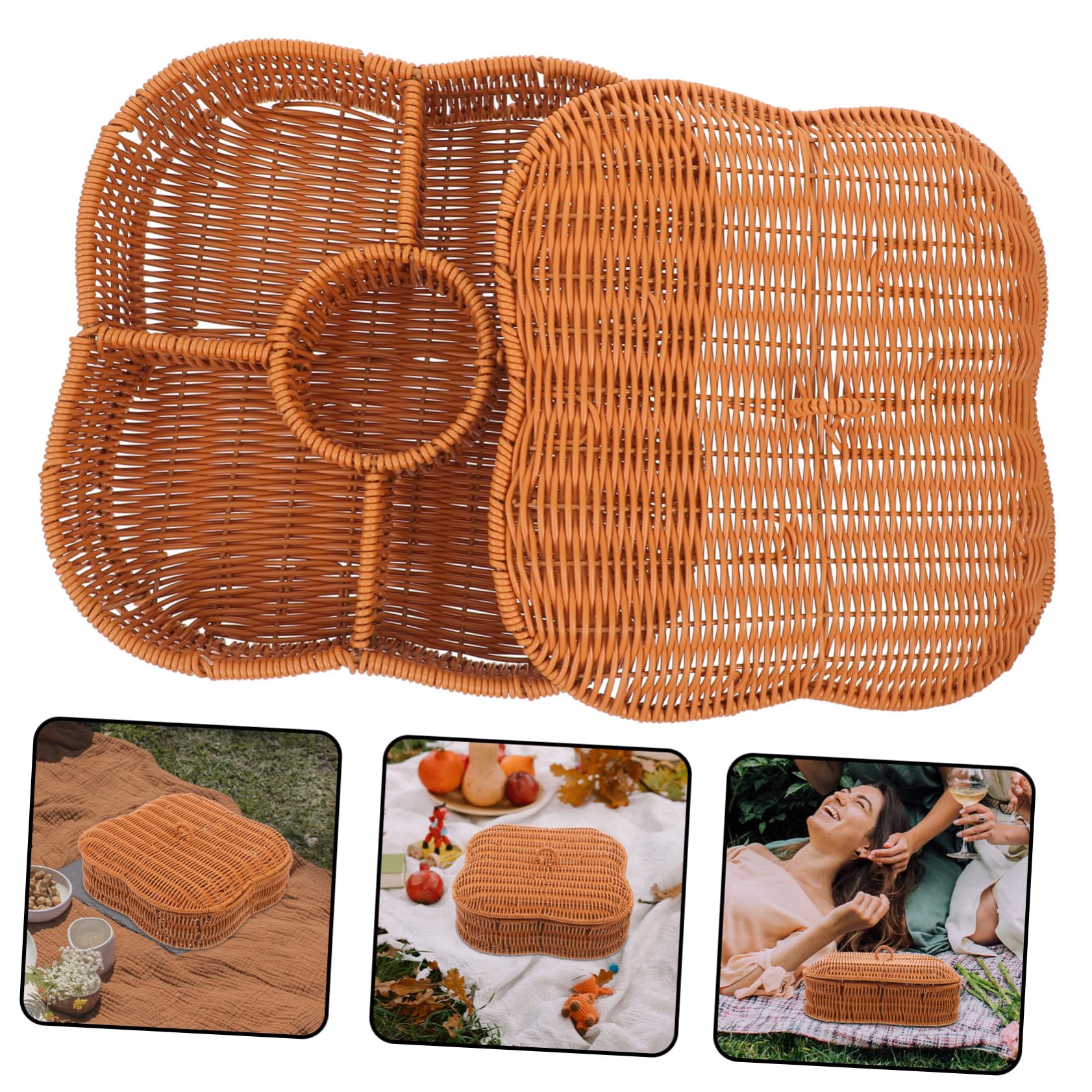 Cabilock Woven Snack Basket Mit Deckel Praktischer Aufbewahrungskorb Für Snacks Obst Und Mehr Für Picknicks Partys Und Täglichen Gebrauch Blumenmuster
