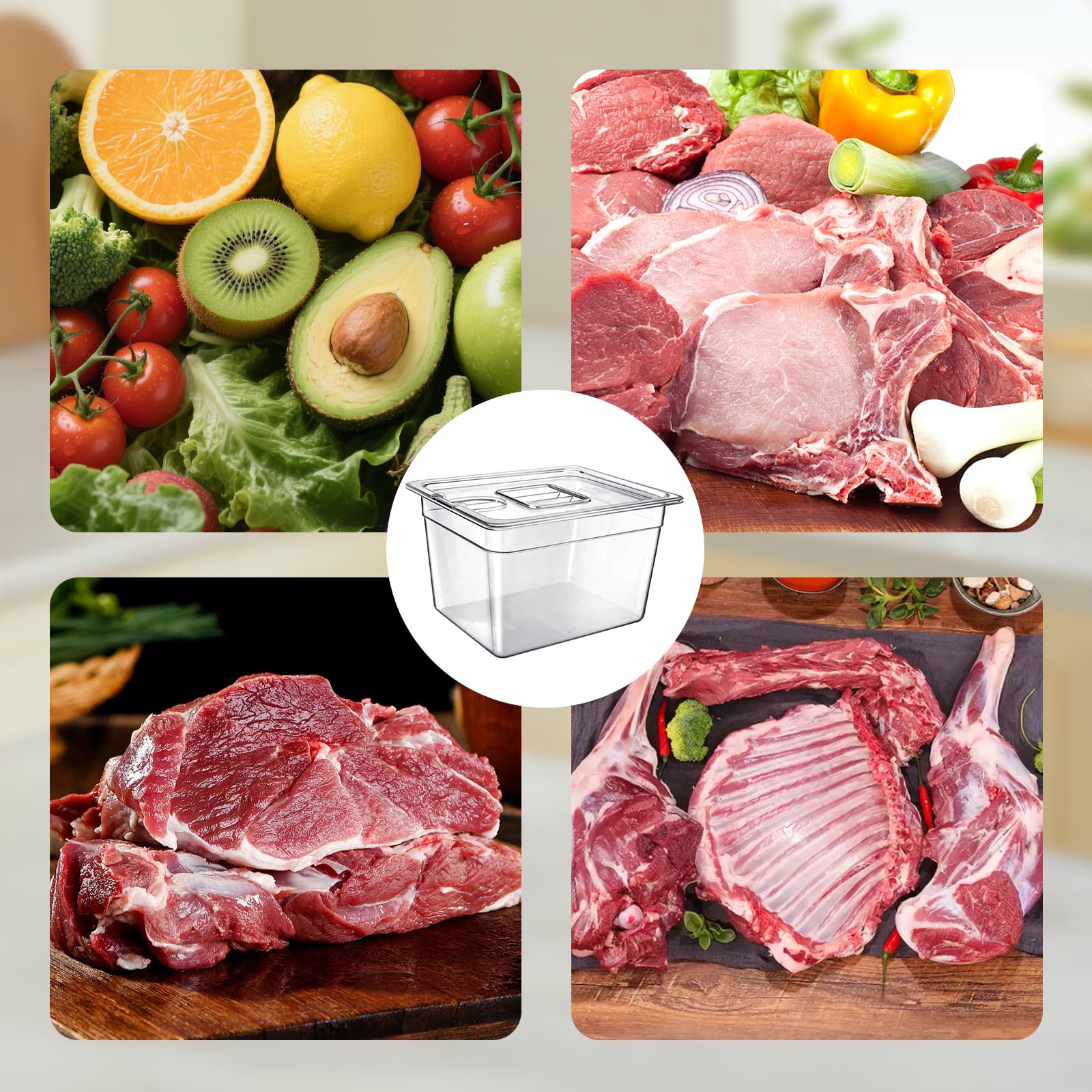 Recipiente Sous Vide de 12 l, contenedor con tapa y rack, armario de cocción al vacío a baja temperatura, para remojar, cocinar para uso en cocina, marinar carne, pollo, carne de res (sin BPA)
