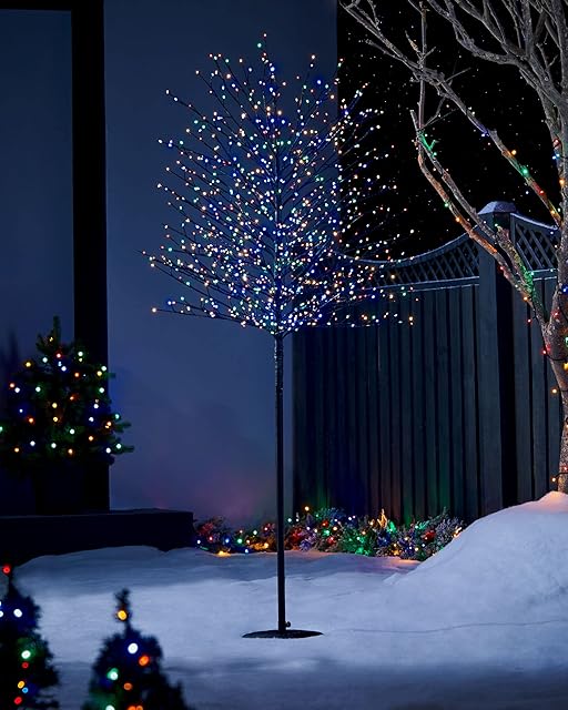WeRChristmas Pre-Lit Twig Tree, 900 Multi-Colour LED Lights, Black, 6 ft / 1.8 m