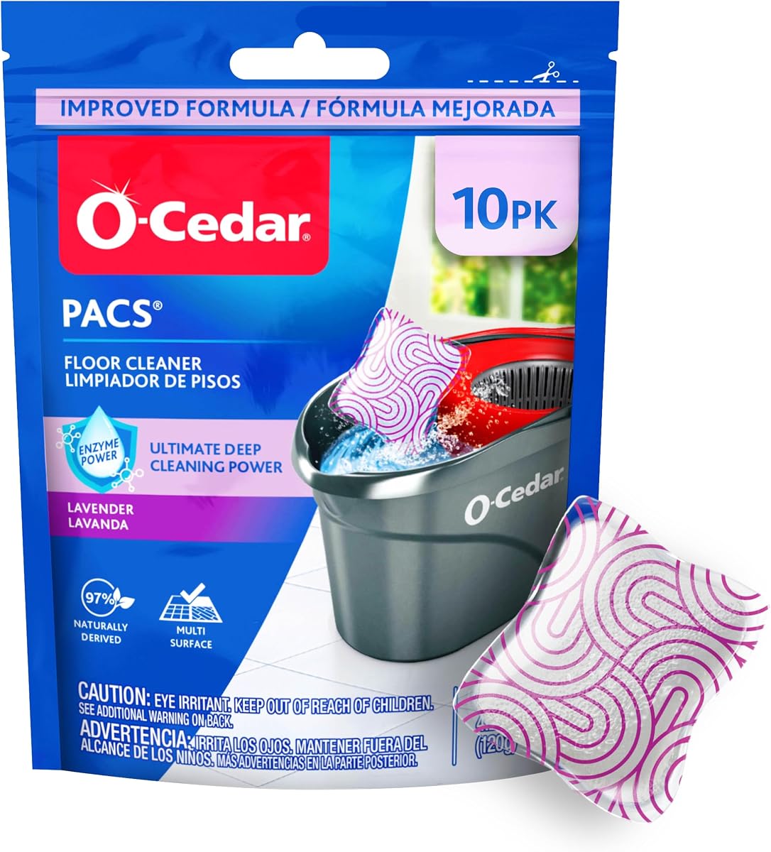 Limpiador de suelos duros O CEDAR PACS, aroma a lavanda, 10 unidades (1 paquete) | Hecho con ingredientes de origen natural | Seguro de usar en todos los suelos duros | Perfecto para cubos de fregona