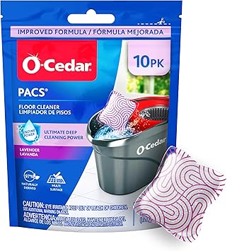O-Cedar PACS Hard Floor Cleaner, Lavender Scent 10 Count (1-Pack) | Made with Naturally-Derived Ingredients | Safe to Use on All Hard Floors | Perfect for Mop Buckets