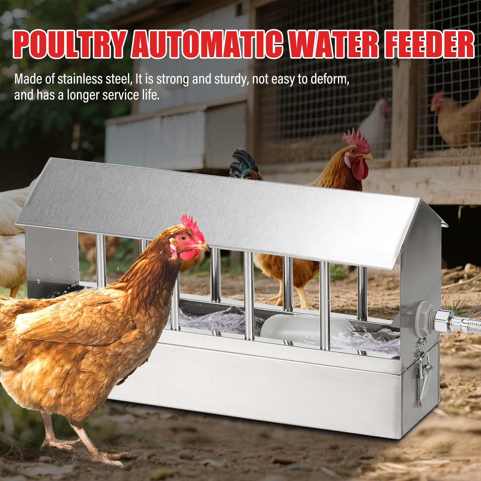 Abbeveratoio Automatico per Piccioni 2.6L Acciaio Inox Fontana di Abbeveratoio per Pollo con Valvola a Galleggiante Distributore D'Acqua per Pollame Uccelli Piccioni Polli