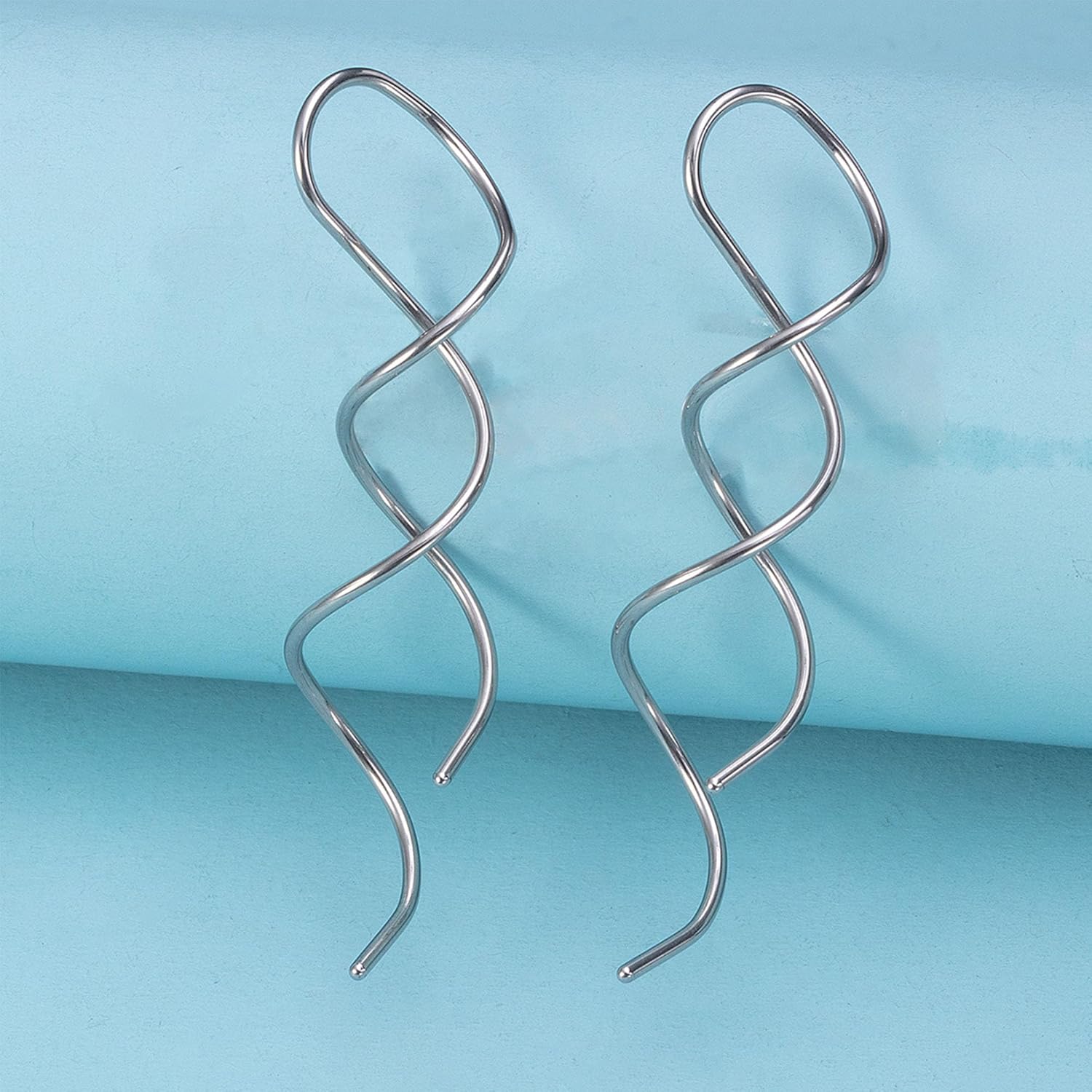 Spiral Threader Stud Earrings for Women Handmade Twisted Spiral Stainless Steel Drop Dangle Earrings Jewelry Gift - Image 7