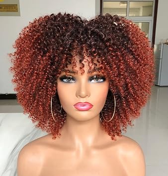 ANNISOUL Curly Wigs for Black Women Afro Curly Wig with Bangs Synthetic Wig