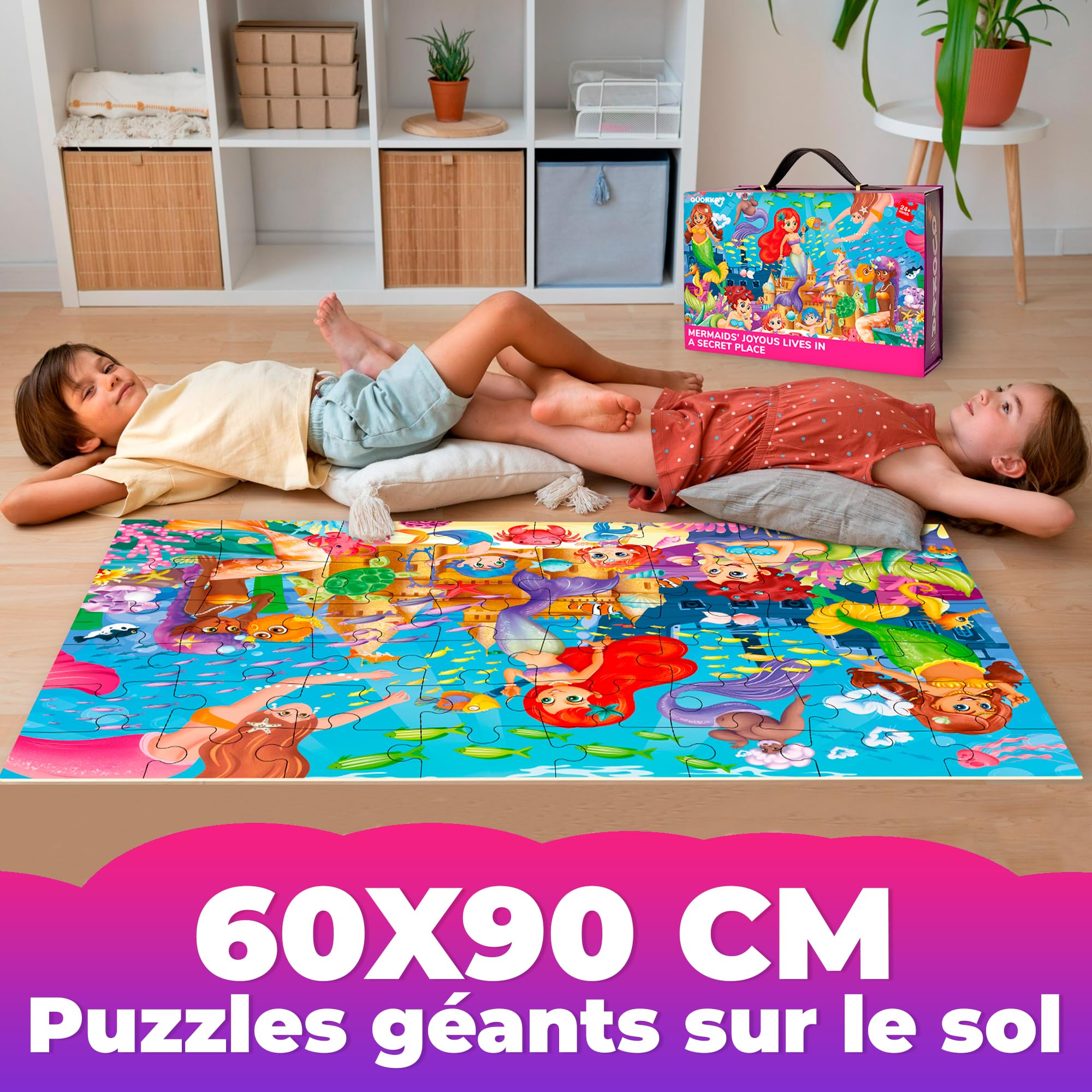 QUOKKA Puzzle Geant Enfant 3 4 Ans - 60x90 cm 48 Pièces Puzzle XXL de Sol Enfants 5 6 Ans - Grand Sirène Jouet pour Garçons et Filles - Educatif Cadeau