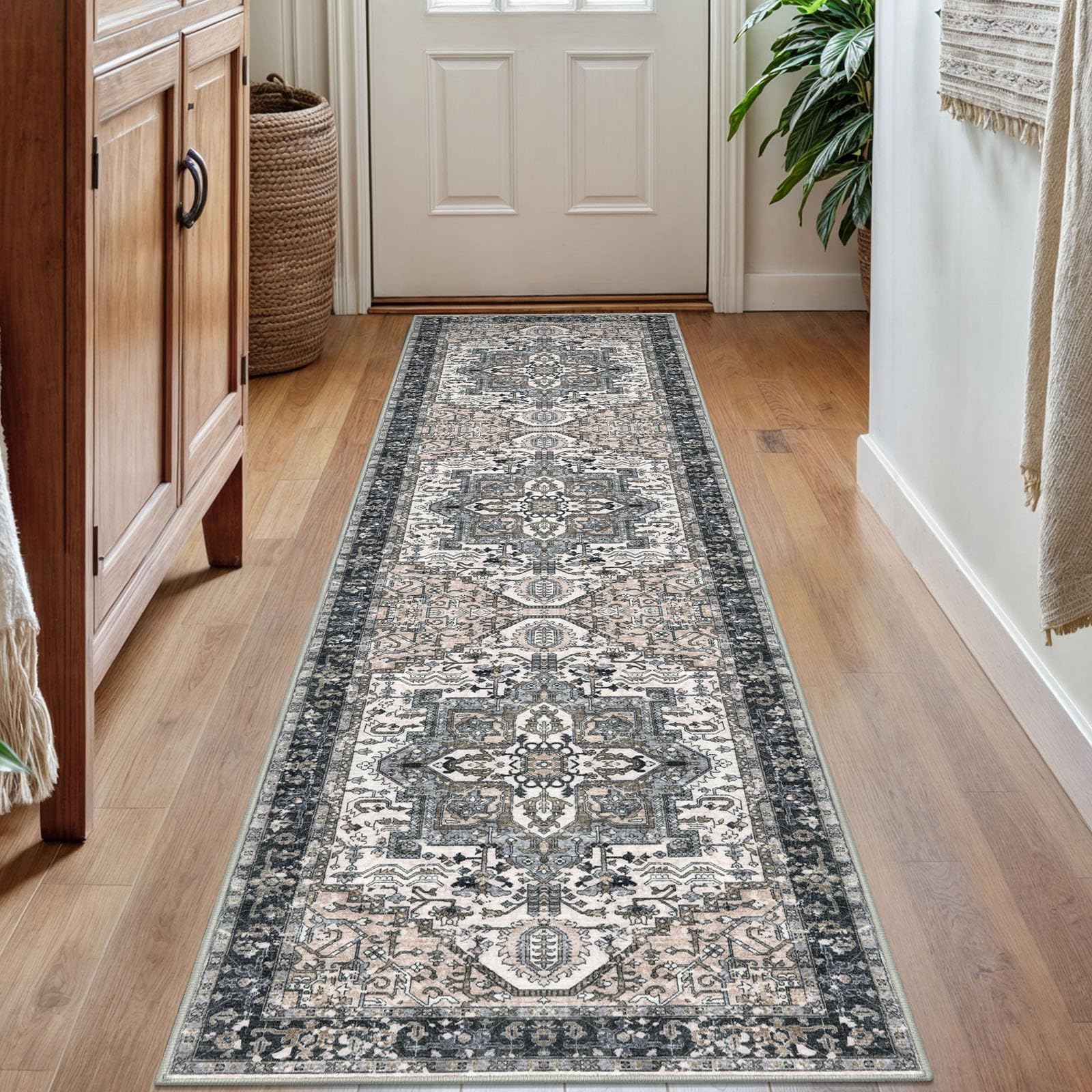 KOZYFLY Runners for Hallways 2x7 Ft Washable Kitchen Runner Rug Boho Runner Rug for Entryway Indoor Printed Faux Wool Long Floor Carpet Runner for Bedroom Laundry Kitchen, Blue Gray Black & Beige — image 1
