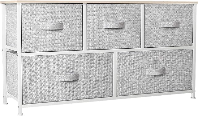 YITAHOME Chest of Drawers, Non-Woven Fabric 5-Drawer Storage Organizer Unit for Bedroom Living Room Closet, Sturdy Steel Frame, Easy Pull Fabric Bins & Wooden Top, Fabric Dresser