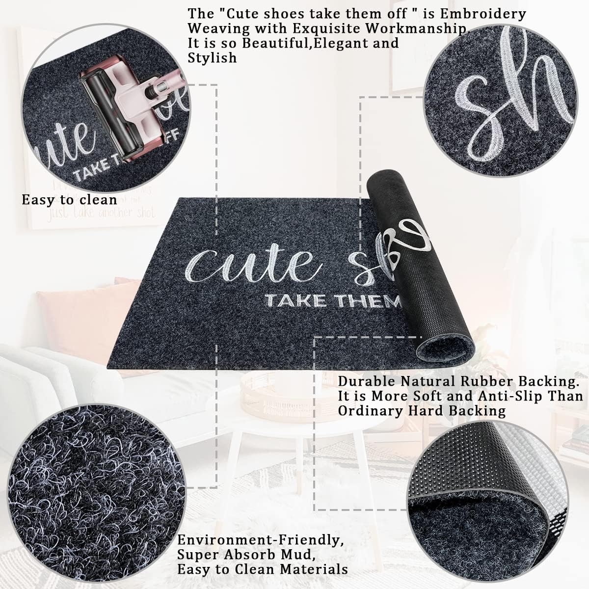 Welcome Mats for Front Door Mats Cute Shoes Take Them Off for Home Entrance with Rubber Backing Mats Heavy Duty Entryway Doormat for Floor Laundry Rooms Mudrooms Garage 47 x 18 Grey
