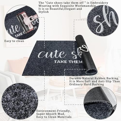 Miniatura 4 de Tapete de bienvenida para entrada con lindos zapatos, quítatelos en las alfombras de la puerta delantera de 24"x 36" con respaldo de goma, tapete
