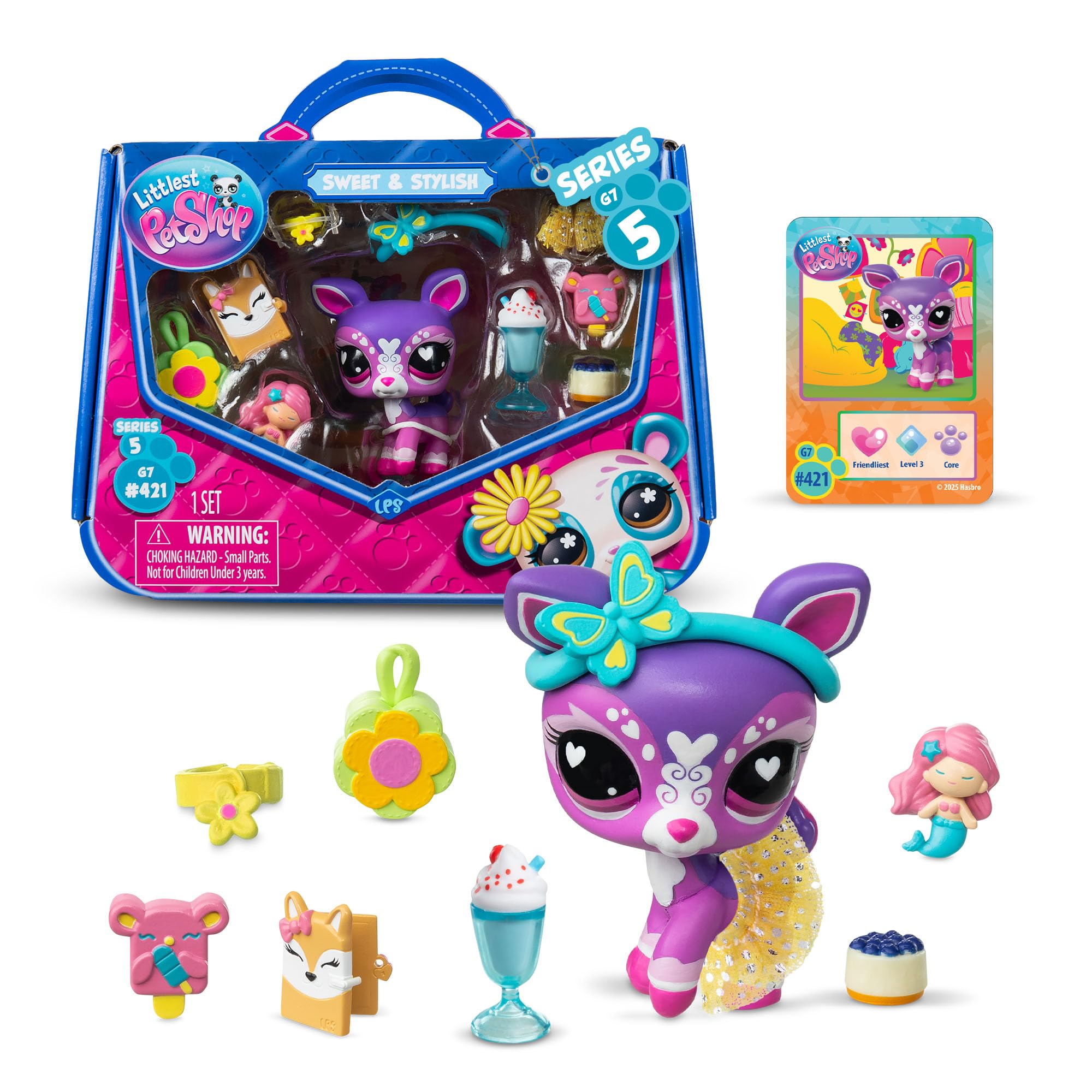 Littlest Pet Shop Series 5 Sweet and Stylish Preppy Deer Toy Figure | Contains 1 LPS Mini Pet 9 Accessories 1 Collector Card and 1 Virtual Code | Collectible Toys for Girls and Boys