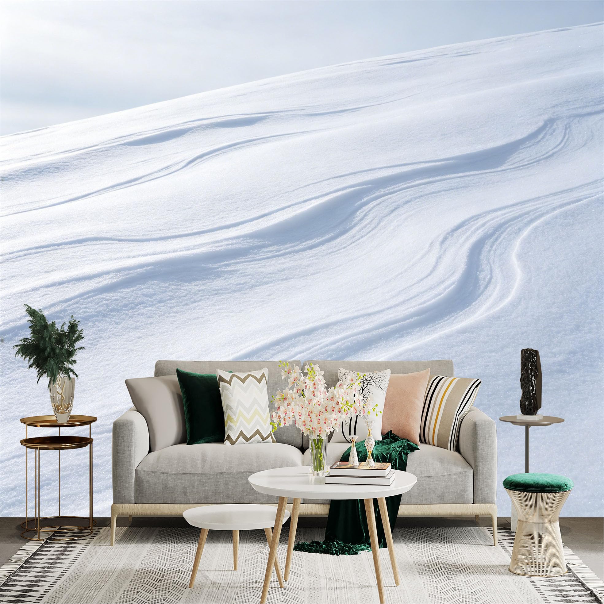 Lnzczhyre Dbh260521770 Custom Size Wall Sticker Mural， Snowy Landscape， Gentle Windswept Snow Dunes， Minimalist Winter Scenery， Soft White Texture， For Wall Decoration， Peelandstick Wall Decals.