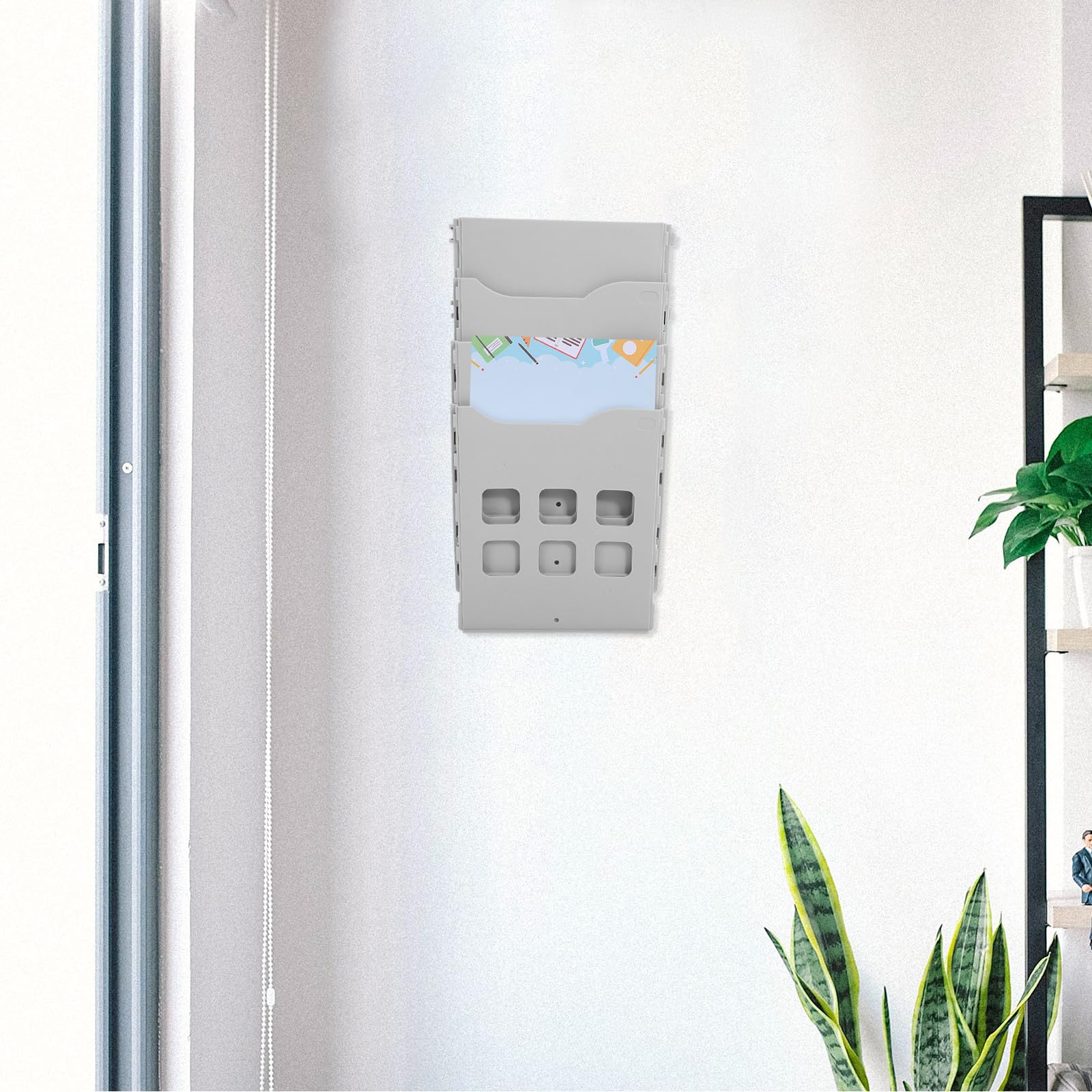 TOYANDONA Porta Documentos Parche Adhesivo sin Clavos Organizador de Archivos de Pared, Plástico, Blanco, Gran Capacidad, Diseño Multicapa para Hogar y Escuela