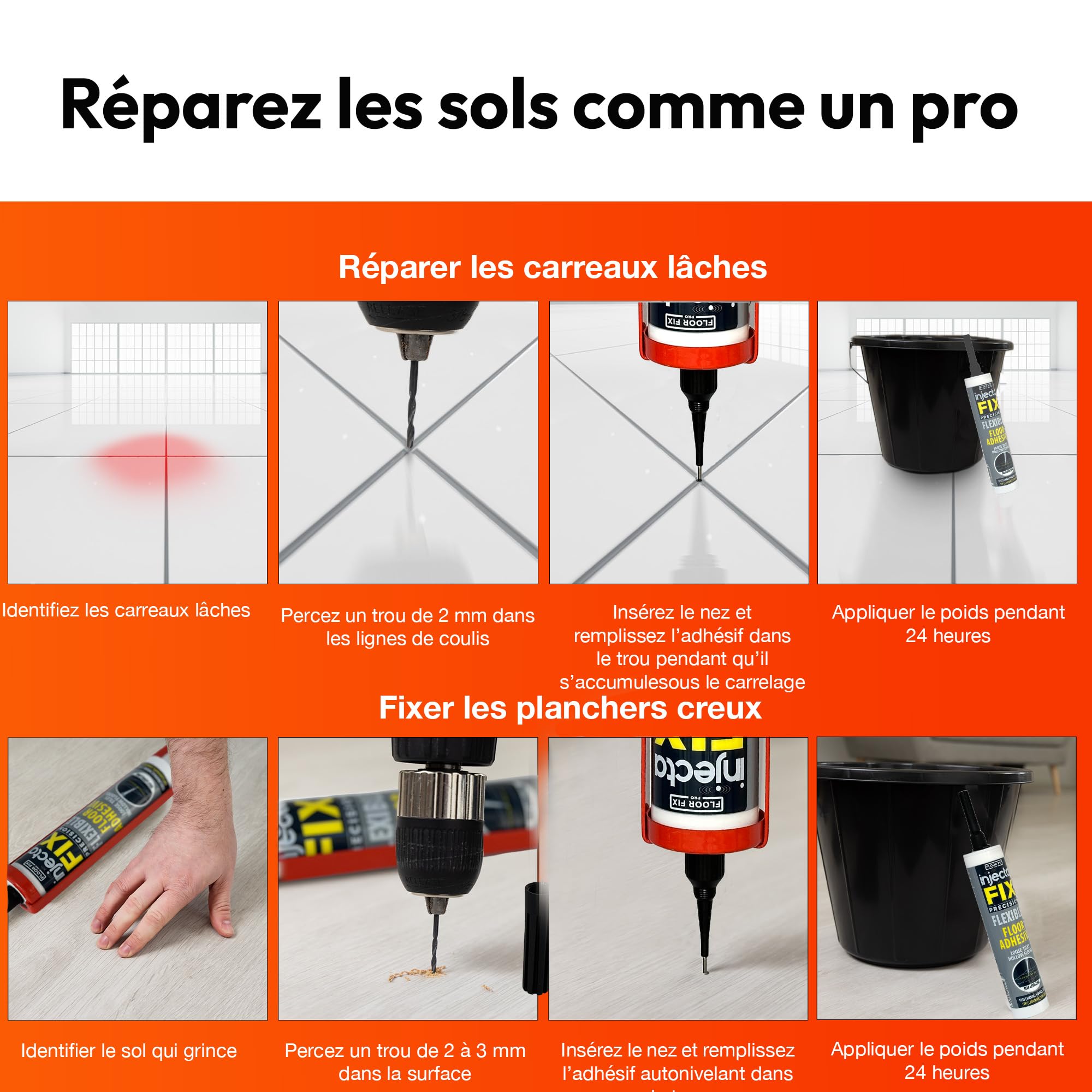 300ml De Floor-Fix Pro-Répare Les Carreaux Descellés Et Creux, Ultra-Résistant, S’écoule Sous Les Carreaux Et Adhère Rapidement. Comprend Une Pointe D’injection Brevetée De 1,9 mm (3)