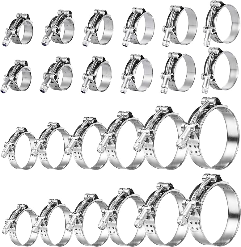 Abraçadeiras de mangueira T-Bolt AKIHISA em aço inoxidável 304 para mangueiras automotivas – Kit com 24 unidades