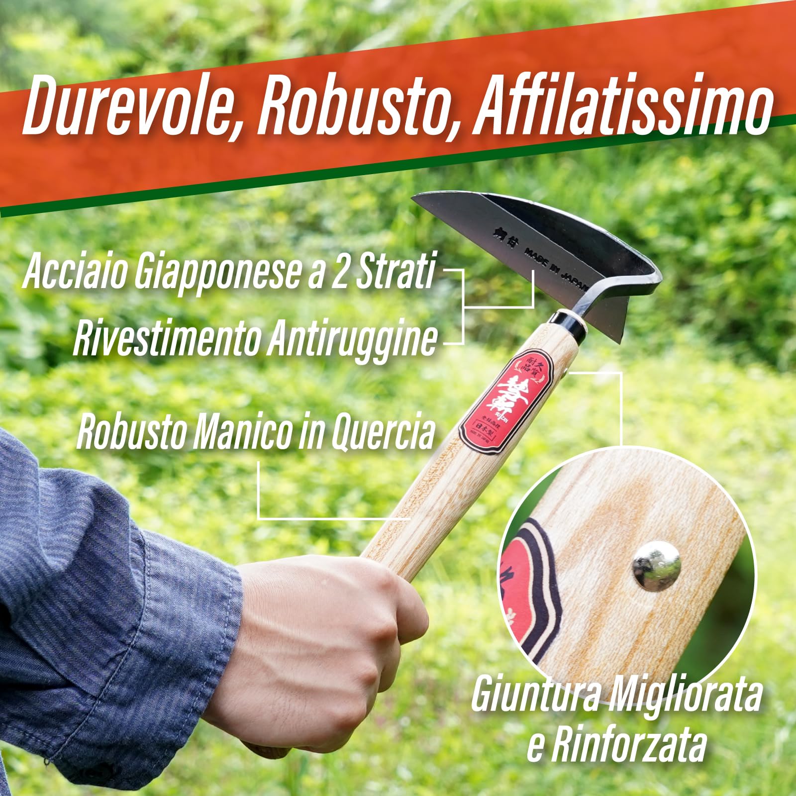 SUIZAN Falcetto diserbo Nejiri Kama 330mm - Sarchiello Zappetta Giapponese | Professionale Attrezzi giardinaggio erbacce orto sarchiatura terreno coltivazione Zappa Nejirikama estirpatore aiuole