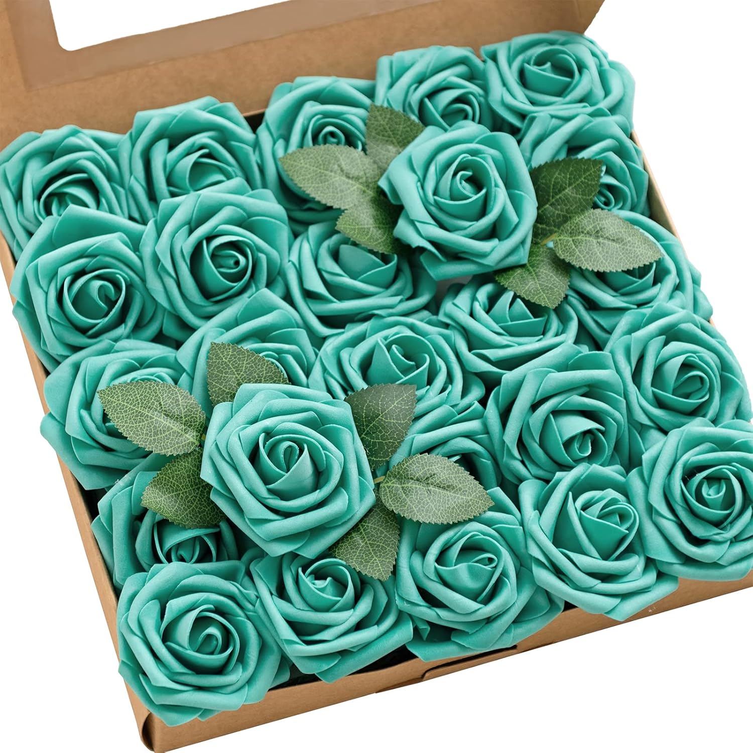 Ling's Moment Artificial Flowers 25Pcs Teal Green Roses