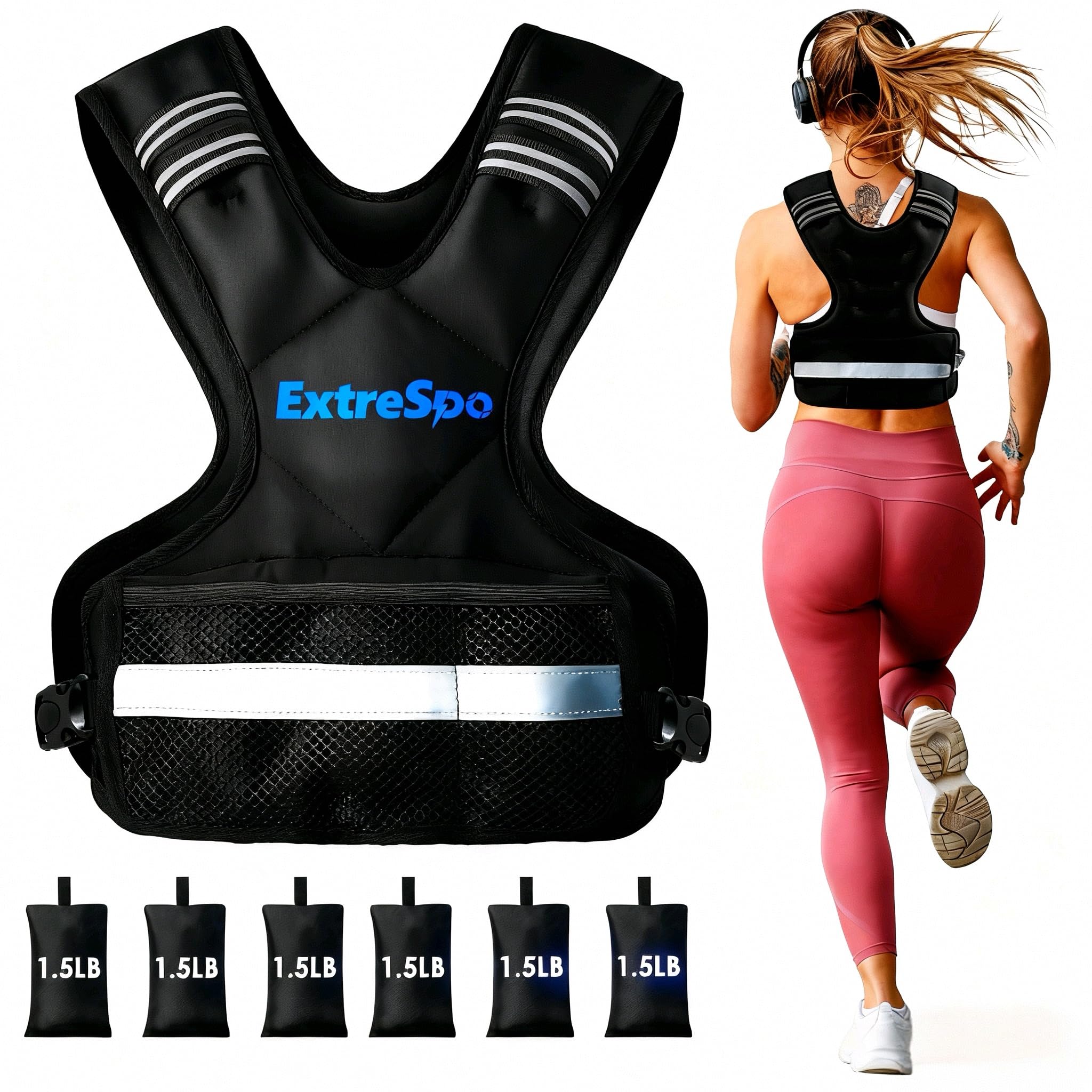 ExtreSpo Adjustable Weighted Vest for Women and Men, 4-10lb/11-20lb/20-32lb Weight Vest with 6 Ironsand Weights, Body Weight Vest Exercise Set with